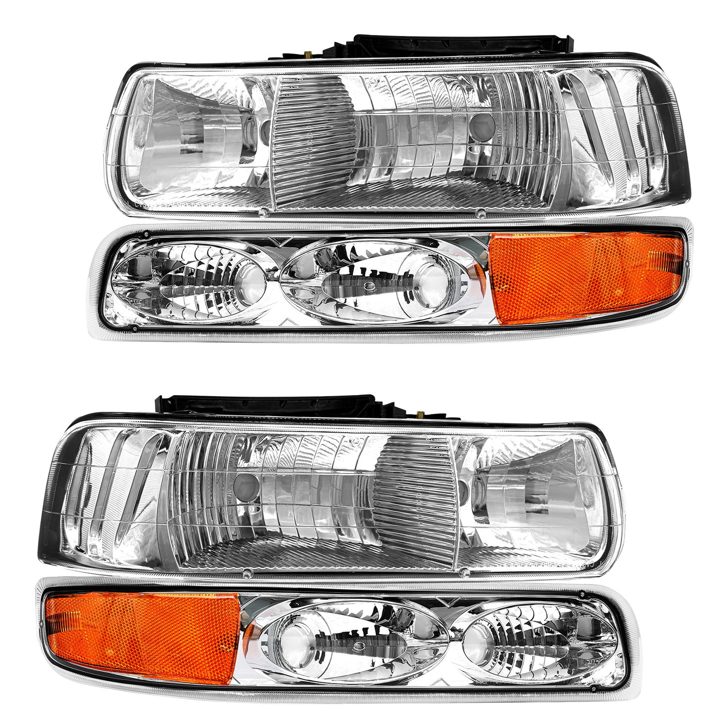 AS Headlight Assembly Compatible with 1999 2000 2001 2002 Chevy Silverado 1500 2500/2000-2006 Suburban 1500HD 2500HD Tahoe Headlamp withChrome Housing Amber Reflector Clear Lens