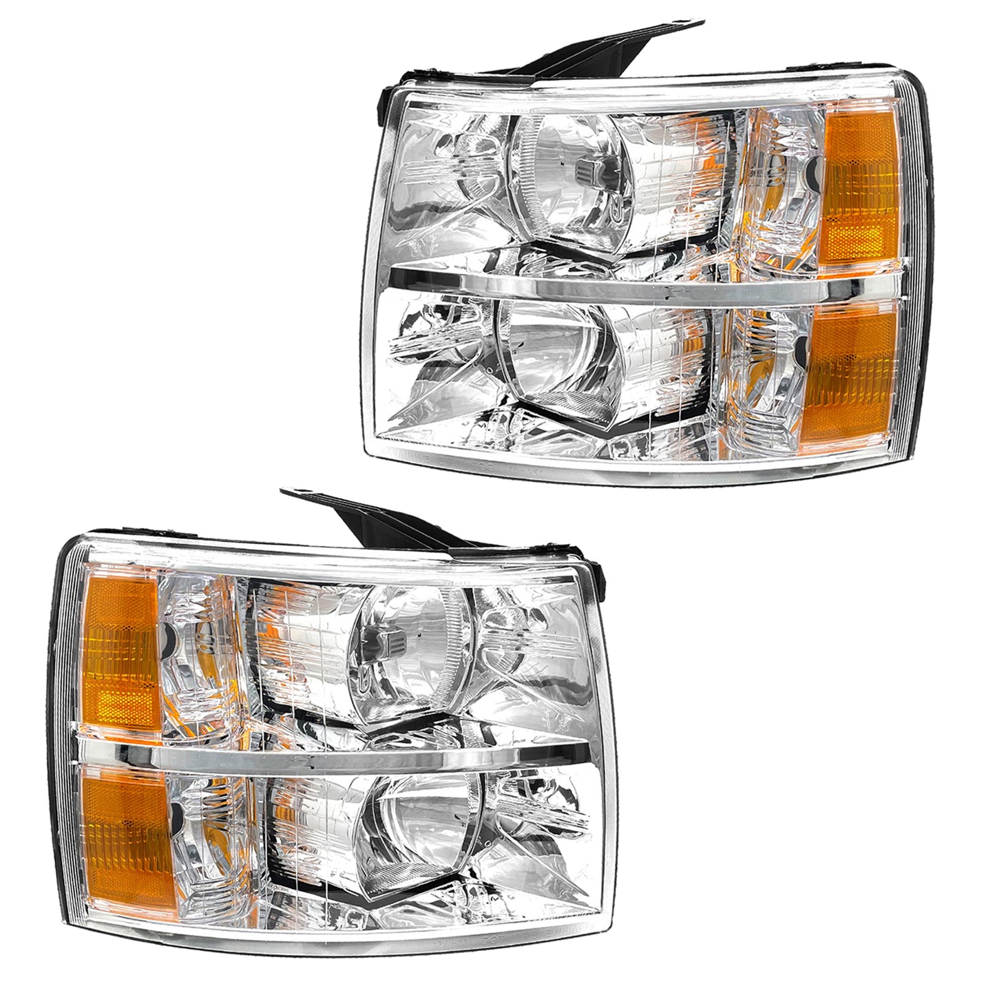 AS Headlight Assembly for 2007-2013 Chevy Silverado 1500/2007 2008 2009 2010 2011 2012 2013 2014 Chevy Silverado 2500HD 3500HD Chrome Housing Amber Reflector Replacement Pair