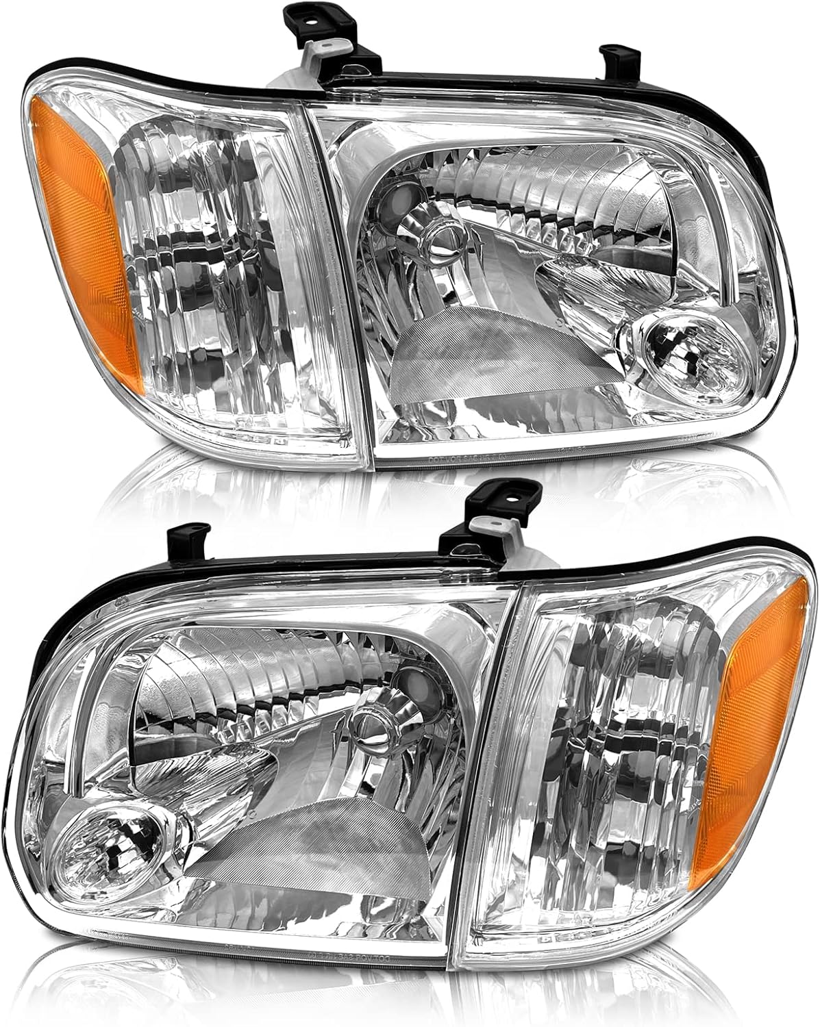 AS Headlight Assembly Compatible with2005 2006 Toyota Tundra Double/Crew Cab and 200-2007 Sequoia Headlamp Chrome Housing Driver and Passenger Side(Not compatible with Regular Cab and Access Cab)