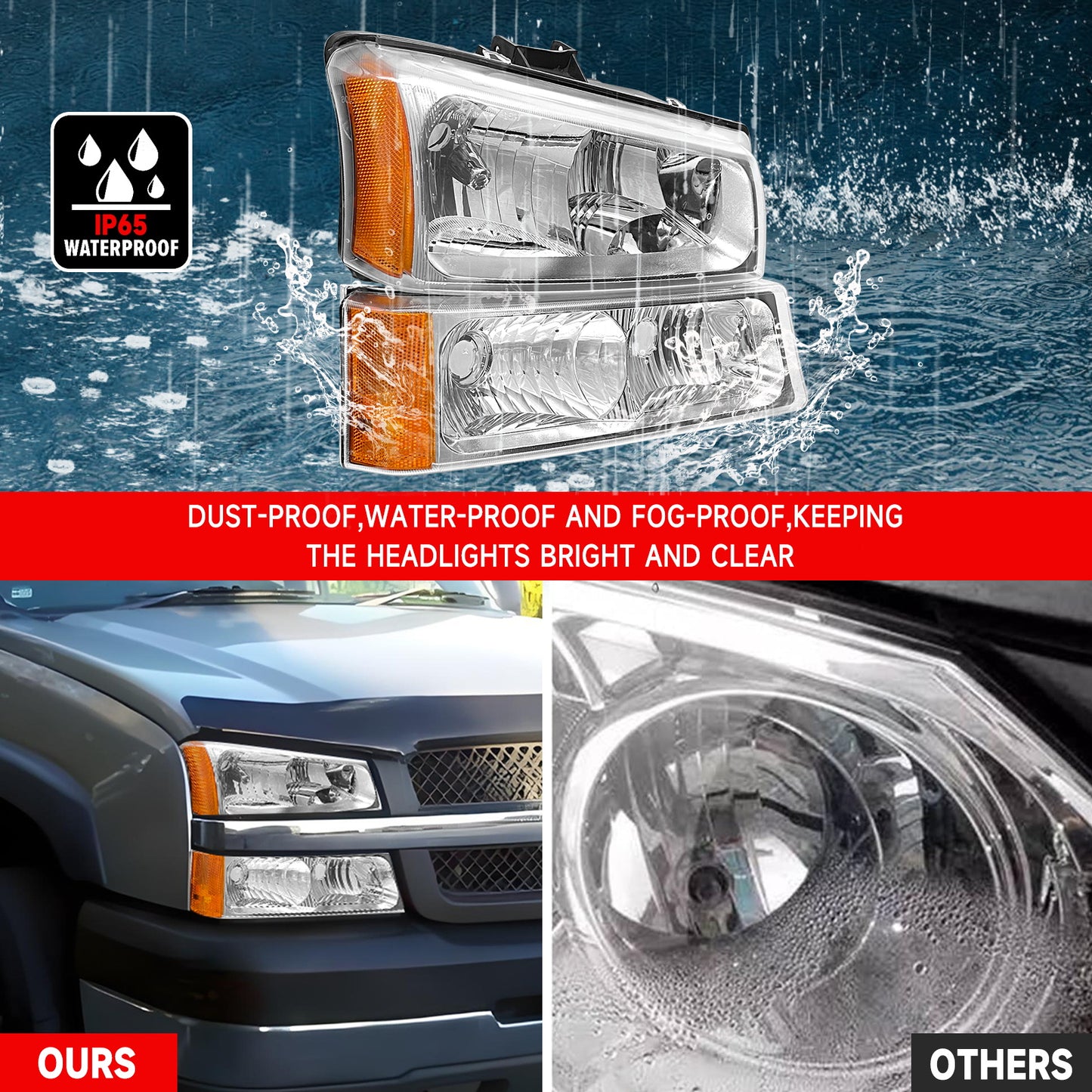 AS Headlight Assembly for 2003 2004 2005 2006 Chevy Silverado/ 03 04 05 06 Avalanche 1500 2500 3500 Headlights Driver and Passenger Side Headlamp Replacement Pair - Not Fits Body Cladding Models