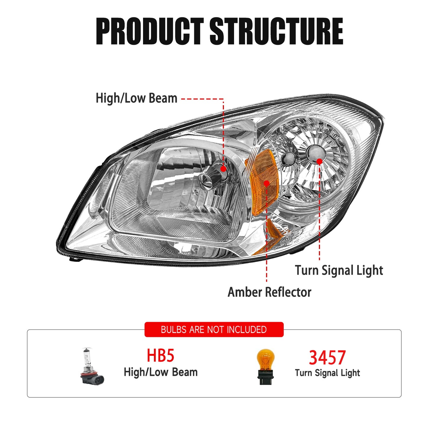 AS AUTOLIGHTS 2005 2006 2007 2008 2009 2010 Chevy Cobalt Headlight Assembly Replacement for 05-10 Chevy Cobalt/05-06 Pontiac Pursuit/07 08 09 Pontiac G5 Chrome Housing Amber Reflector Clear Lens Pair