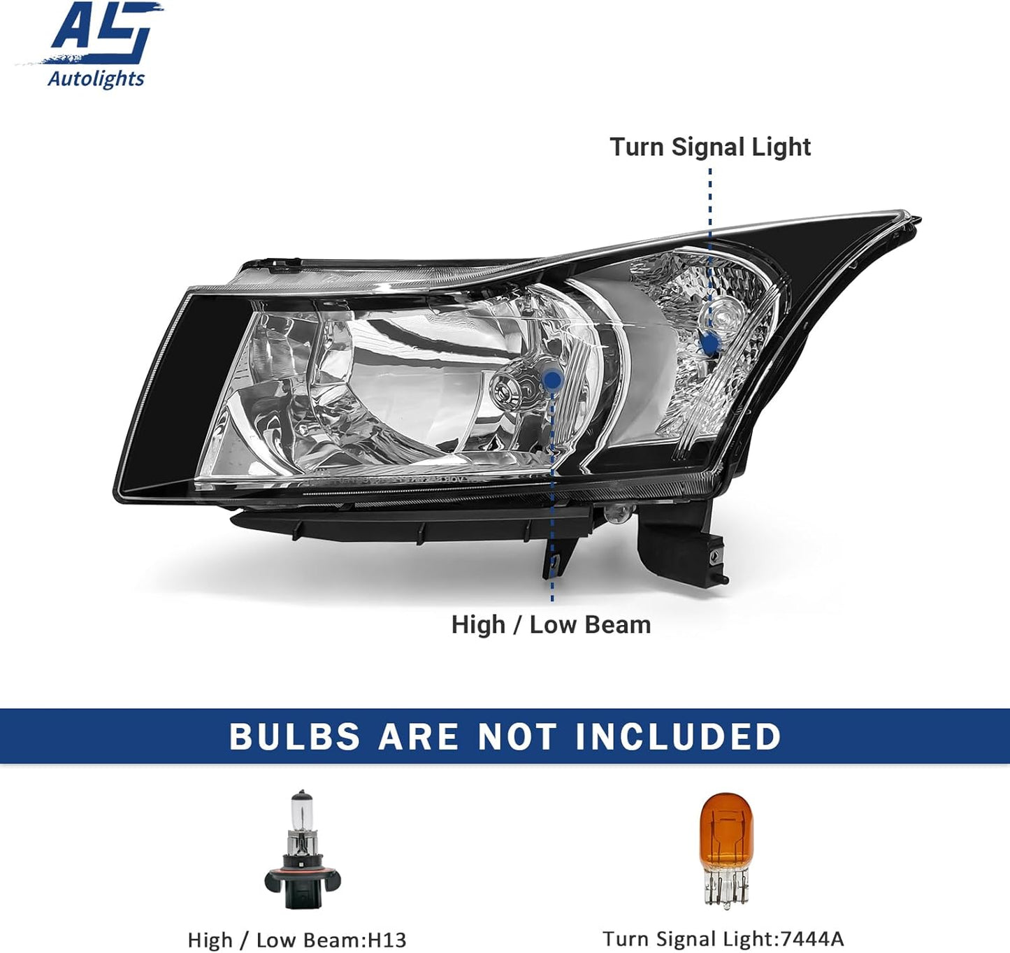 AS Headlight Assembly Compatible with 2011 2012 2013 2014 2015 Chevy Cruze LS/LT/LTZ 2016 Chevrolet Cruze Limited Matte Matte Black Housing Clear Reflector Headlamps