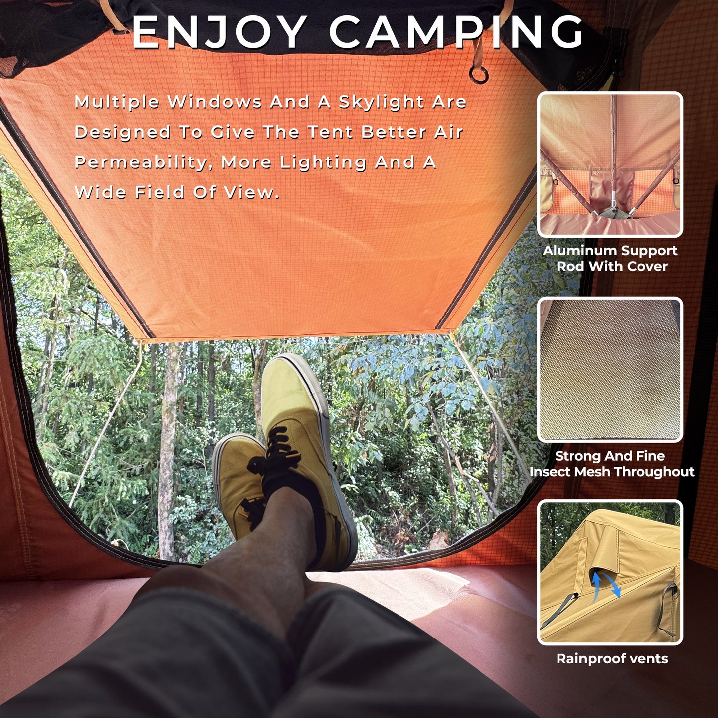 Rooftop Tent for SUV & Truck Camping – 800D Waterproof, Quick-Setup Design with Telescopic Ladder & LED Lighting for 2-3 Person Family Adventures