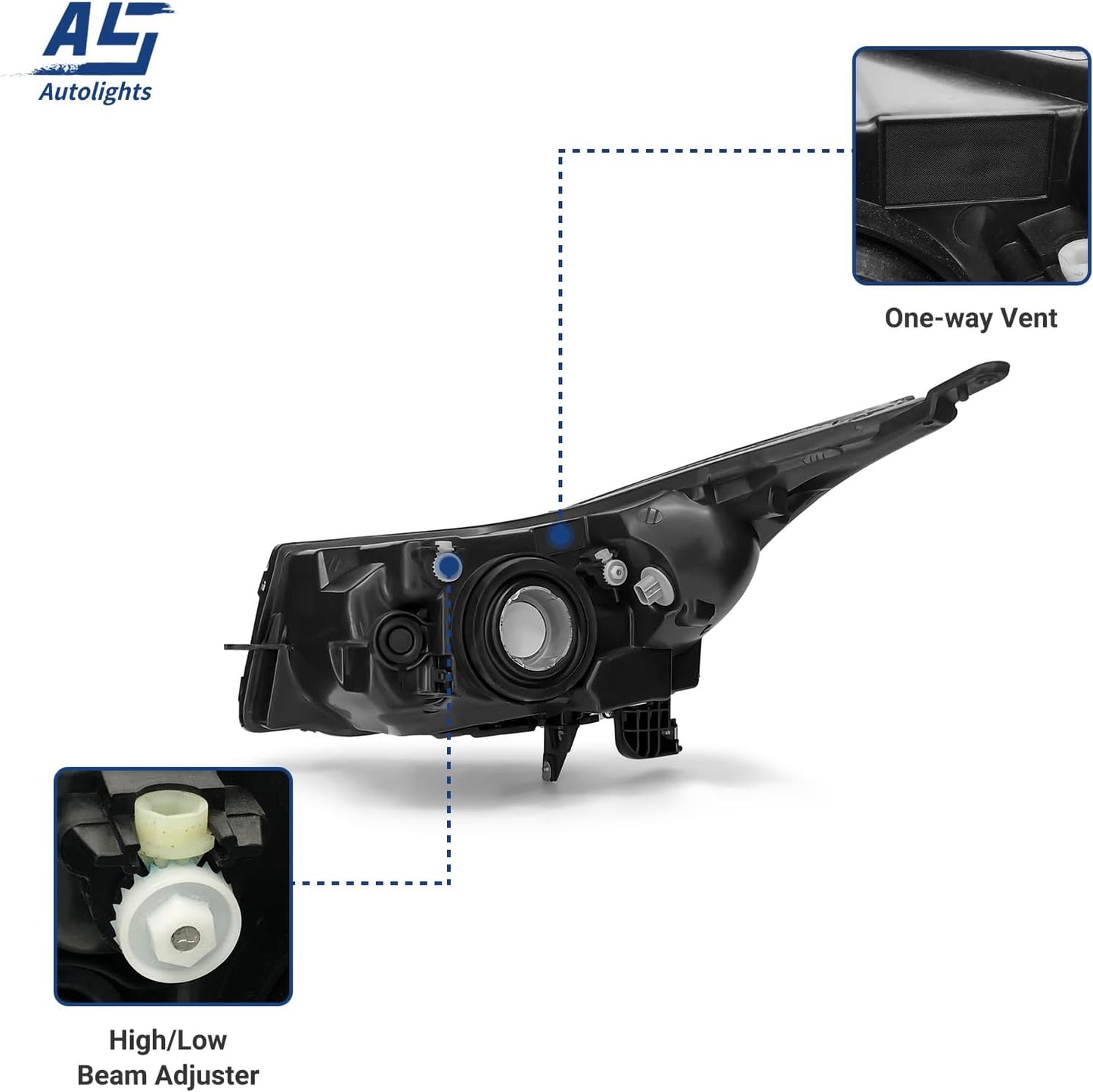 AS Headlight Assembly Compatible with 2011 2012 2013 2014 2015 Chevy Cruze LS/LT/LTZ 2016 Chevrolet Cruze Limited Matte Matte Black Housing Clear Reflector Headlamps
