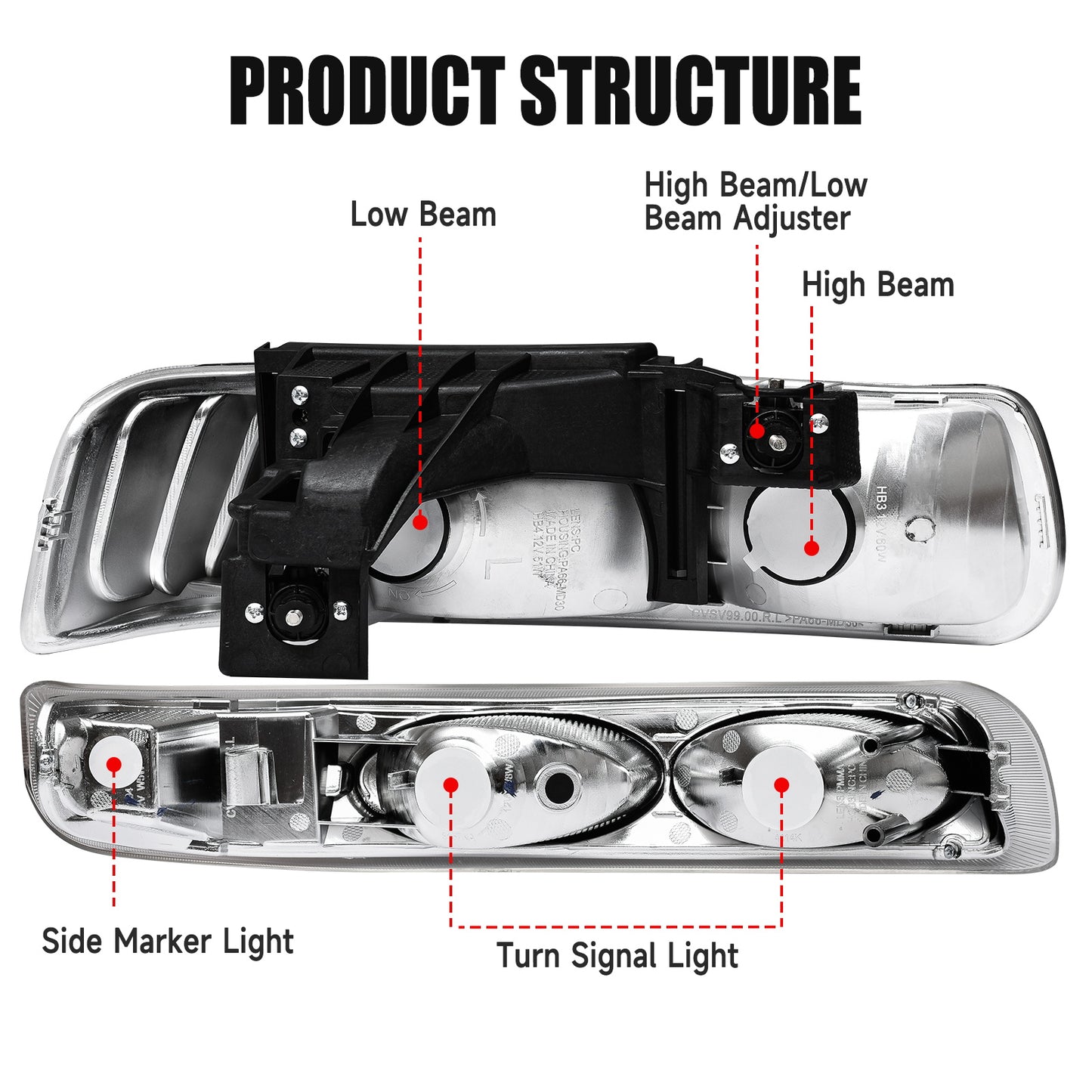 AS Headlight Assembly Compatible with 1999 2000 2001 2002 Chevy Silverado 1500 2500/2000-2006 Suburban 1500HD 2500HD Tahoe Headlamp withChrome Housing Amber Reflector Clear Lens
