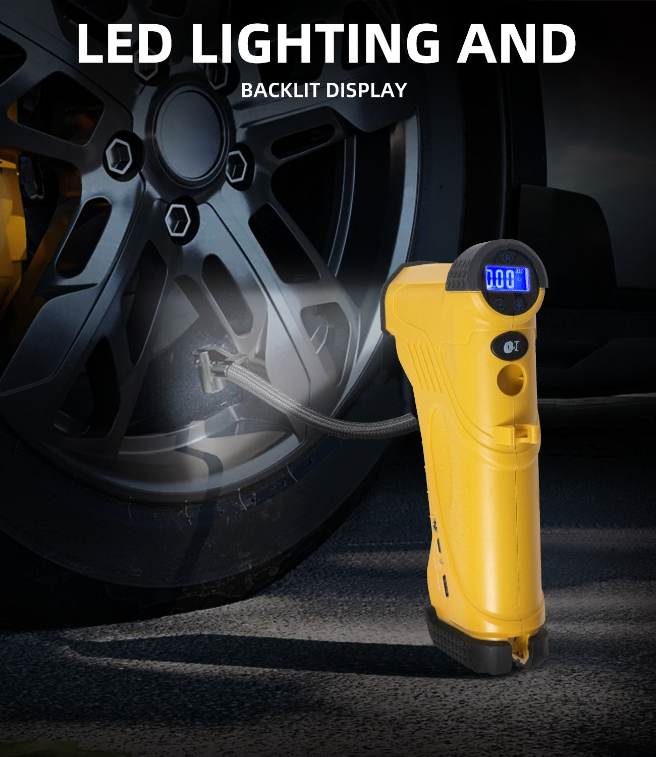 Tire Inflator Portable Air Compressor 150PSI, 20V Battery Supply, 12V Power Supply, Air Pump for Car, Off Road, Truck, Motorcycle, Ball