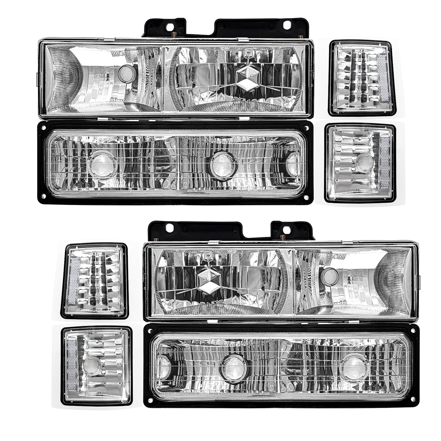 AS Headlights Assembly For 1994 1995 1996 1997 1998 Chevy Silverado/ 94 95 96 97 98 Tahoe/Suburban/C10 Black Housing Clear Lens Amber Reflector(Not compatible on GMC models)