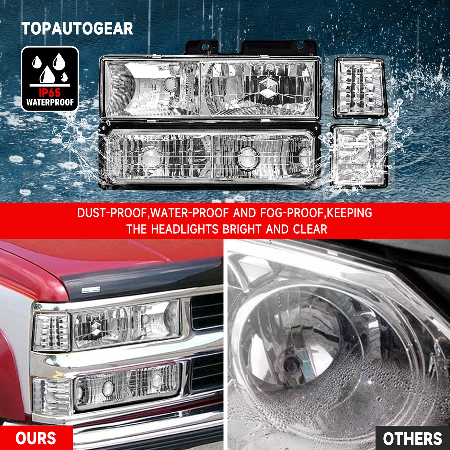 AS Headlights Assembly For 1994 1995 1996 1997 1998 Chevy Silverado/ 94 95 96 97 98 Tahoe/Suburban/C10 Black Housing Clear Lens Amber Reflector(Not compatible on GMC models)