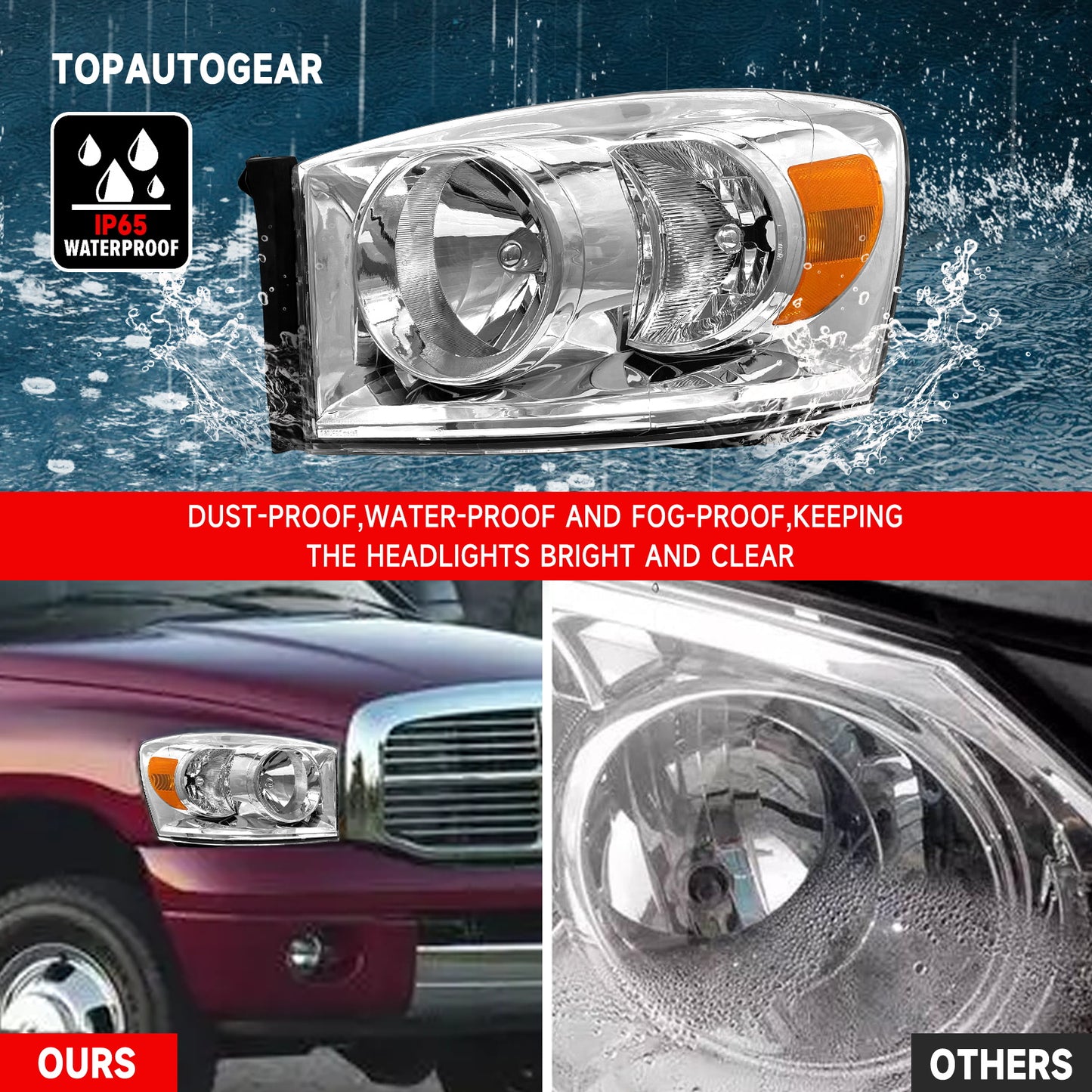 AS Headlight Assembly Compatible with 2006 2007 2008 Dodge Ram 1500/2006-2009 Dodge Ram 2500 3500 Chrome Housing Amber Reflector Driver Passenger Side
