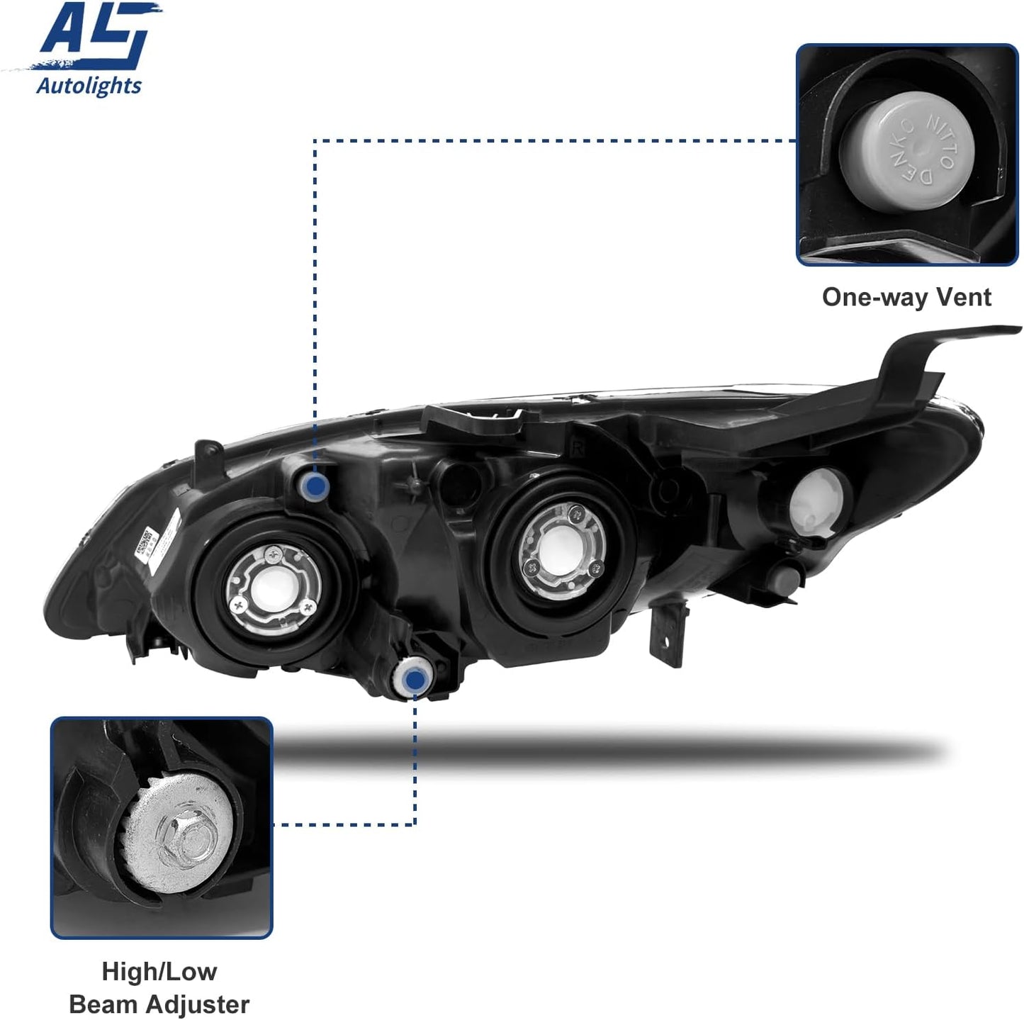 AS Headliaght Assembly Compatible with 04 05 2004 2005 Honda Civic Headlamp with Chrome Housing Amber Reflector Driver and Passenger Side