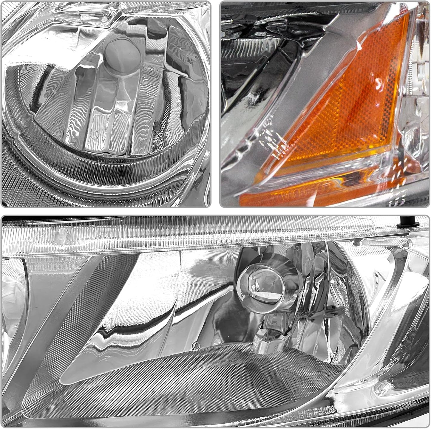 AS Headlight Assembly Compatible with 2006-2011 Honda Civic 4-Door Sedan fit for 2006 2007 2008 2009 2010 2011 Civic 4DR Headlamps Replacement Chrome Housing Amber Reflector