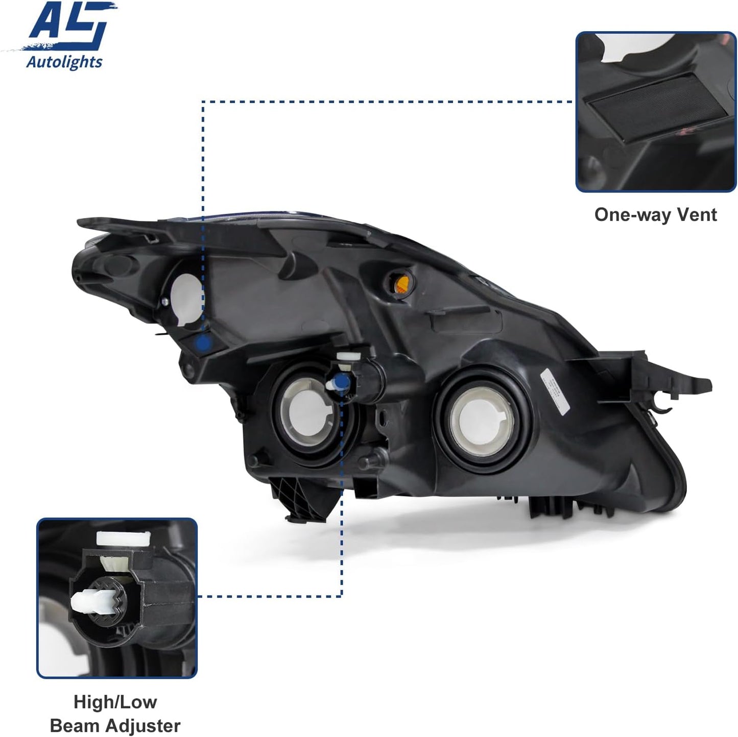 AS Headlight Assembly For 2007 2008 2009 Nissan Altima 4Dr Sedan Headlights With Amber Reflector Headlamp Replacement And Good Sealing,Automotive Headlight Assemblies With Chrome Housing