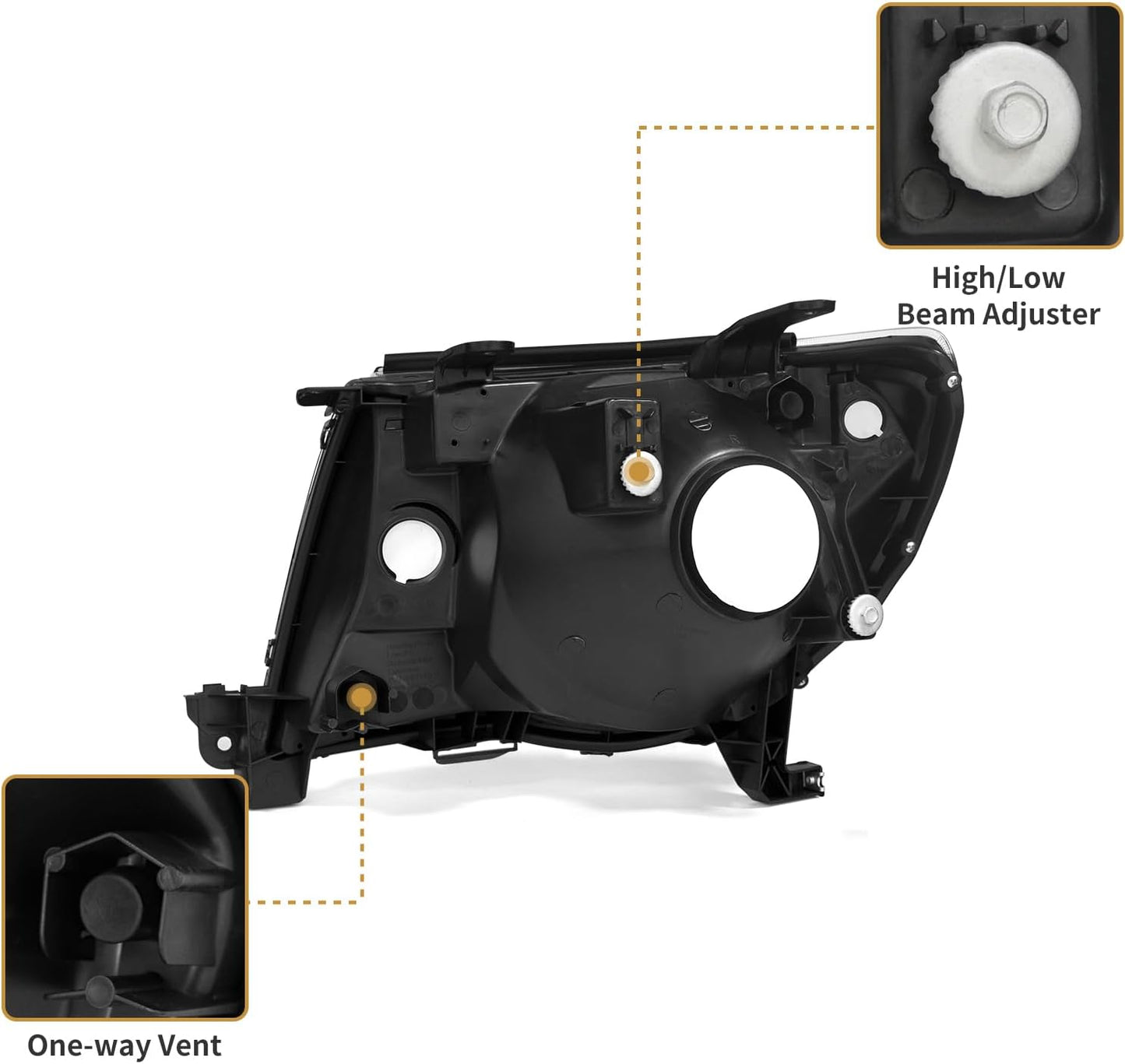 AS For Headlights 2005 2006 2007 2008 2009 2010 2011 Toyota Tacoma Driver and Passenger Side Headlamp Assembly Replacement Chrome Housing Amber Reflector