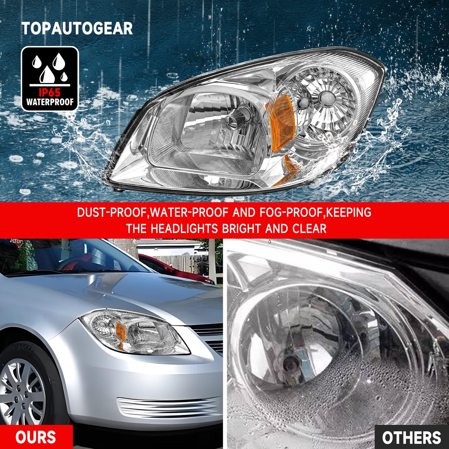 AS AUTOLIGHTS 2005 2006 2007 2008 2009 2010 Chevy Cobalt Headlight Assembly Replacement for 05-10 Chevy Cobalt/05-06 Pontiac Pursuit/07 08 09 Pontiac G5 Chrome Housing Amber Reflector Clear Lens Pair