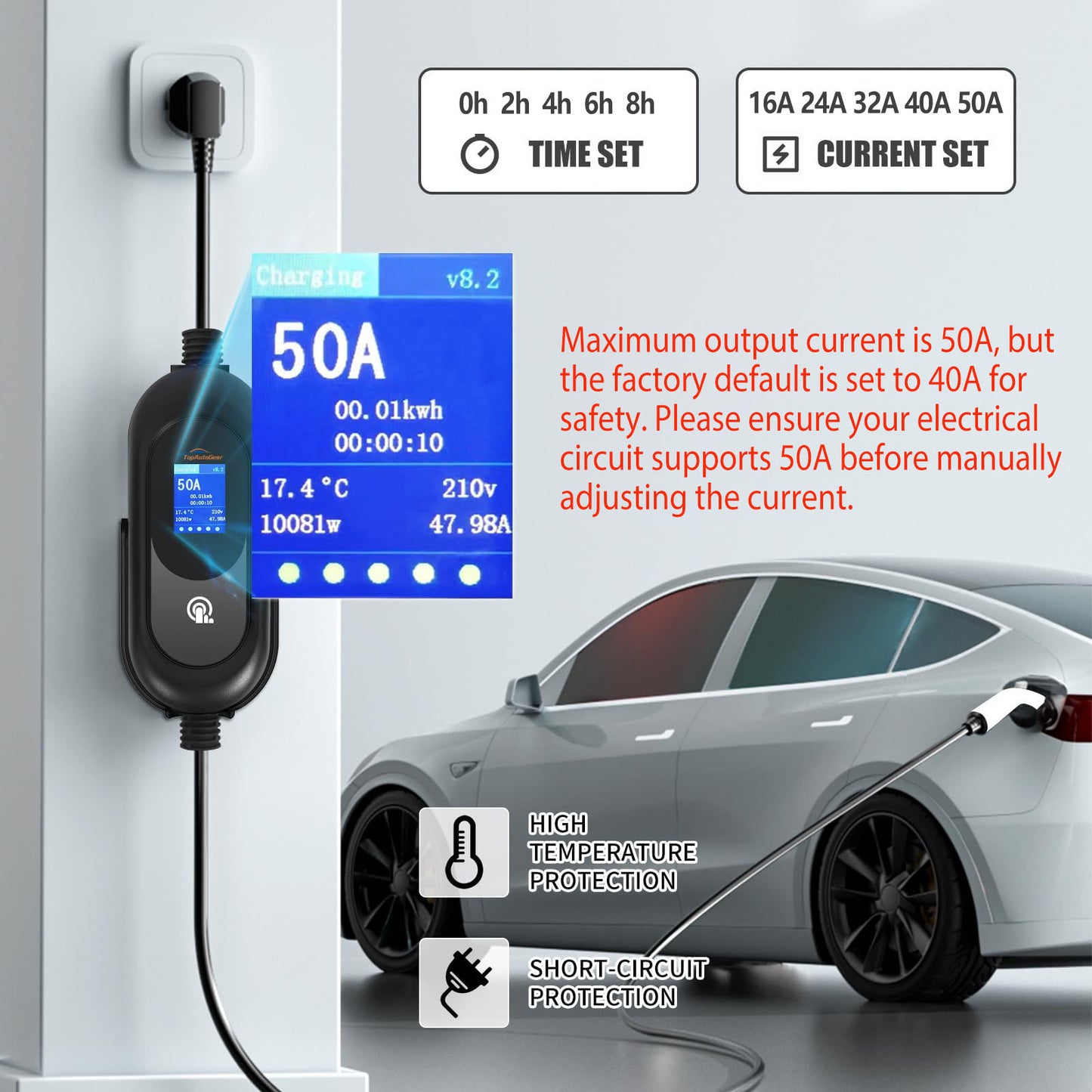 50 Amp Electric Vehicle Charger Level 2 Portable EV Charging Station with 25 FT Cord Super Fast Car Charging Station, NEMA14-50 with SAE J1772, Compatible Indoor/Outdoor
