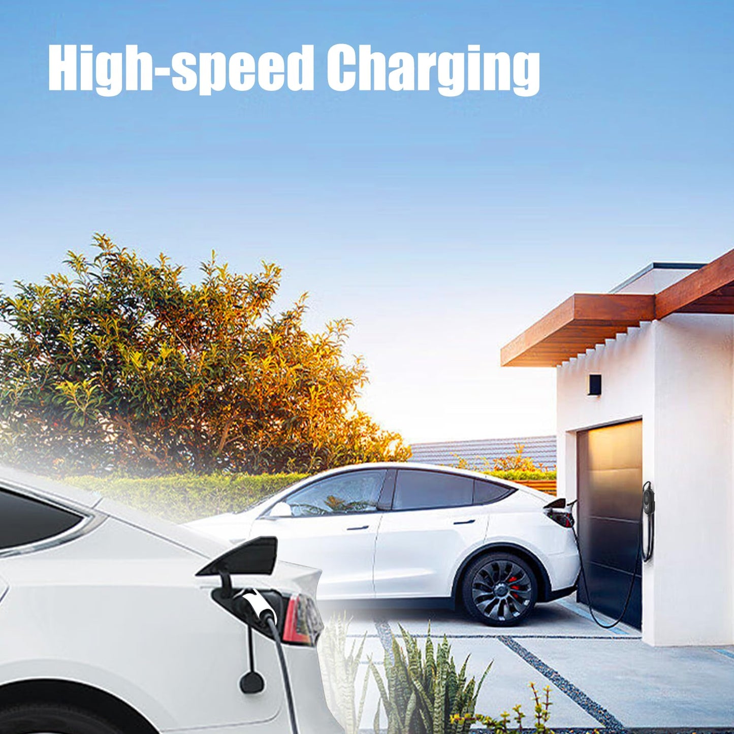 50 Amp Electric Vehicle Charger Level 2 Portable EV Charging Station with 25 FT Cord Super Fast Car Charging Station, NEMA14-50 with SAE J1772, Compatible Indoor/Outdoor