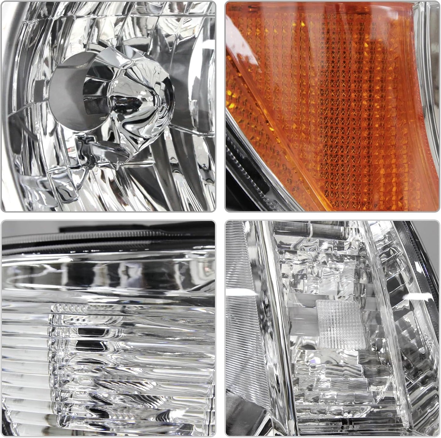 AS For Headlights 2005 2006 2007 2008 2009 2010 2011 Toyota Tacoma Driver and Passenger Side Headlamp Assembly Replacement Chrome Housing Amber Reflector