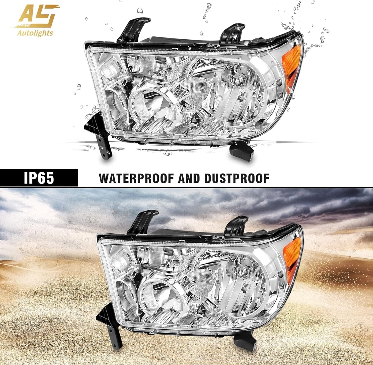 AS Headlights Assembly Compatible 2007 2008 2009 2010 2011 2012 2013 Toyota Tundra (W/o Headlight Leveling Models) /2008-2017 Toyota Sequoia Headlamp (12-14 Models Without Headlight Washer)