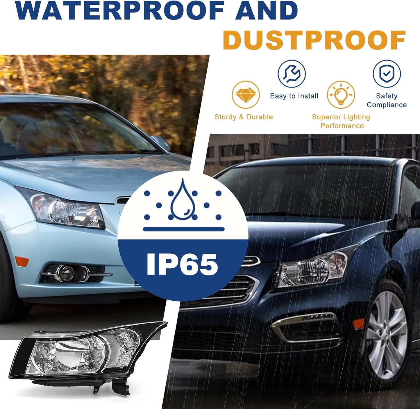 AS Headlight Assembly Compatible with 2011 2012 2013 2014 2015 Chevy Cruze LS/LT/LTZ 2016 Chevrolet Cruze Limited Matte Matte Black Housing Clear Reflector Headlamps