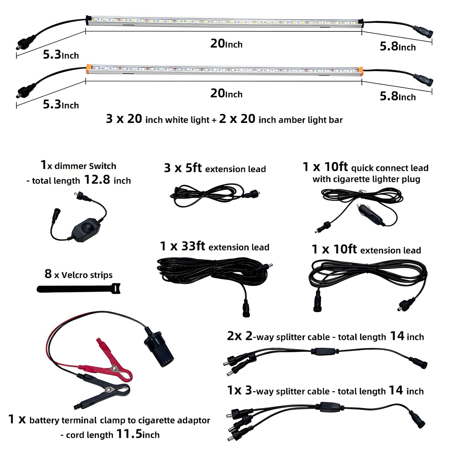 12V LED Light Bars, Dimmable Portable LED Camping String Light, Outdoor Lighting with IP67 Waterproof, Magnetic and Loops Mounting, RV Awning Lights, 4 PCS White