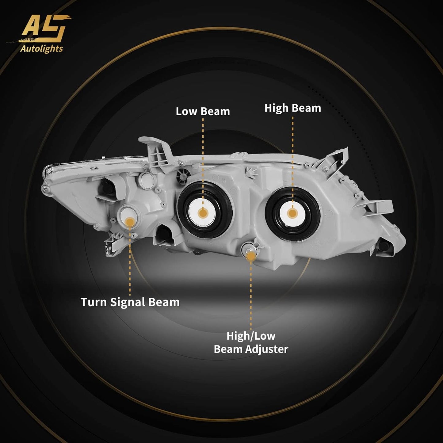 AS 2010 2011 Toyota Camry Headlight Assembly Replacement for 2010 2011 Toyota Camry Base/LE/XLE Sedan Projector Chrome Housing Amber Reflector Clear Lens Pai