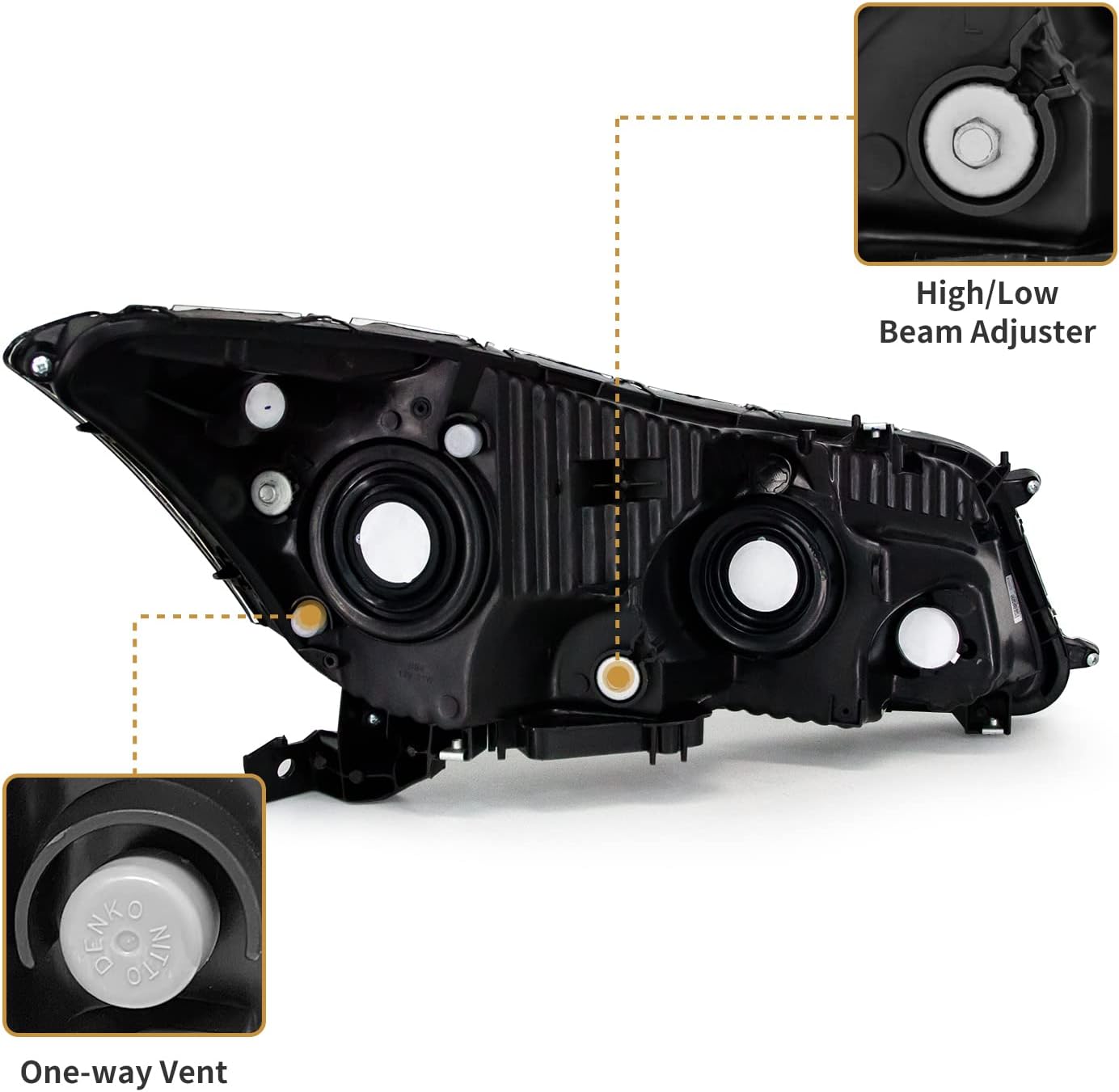 AS Headlight Assembly for 2008 2009 2010 2011 2012 Accord 4dr Sedan Headlamps with Black Housing Clear Reflector Clear Lens Driver and Passenger Side