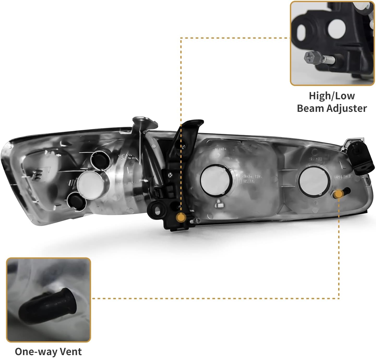 AS Headlight Assembly Compatible with 2000-2001 TOYOTA CAMRY Headlamp Chrome Housing Amber Reflector Clear Lens Driver and Passenger Side