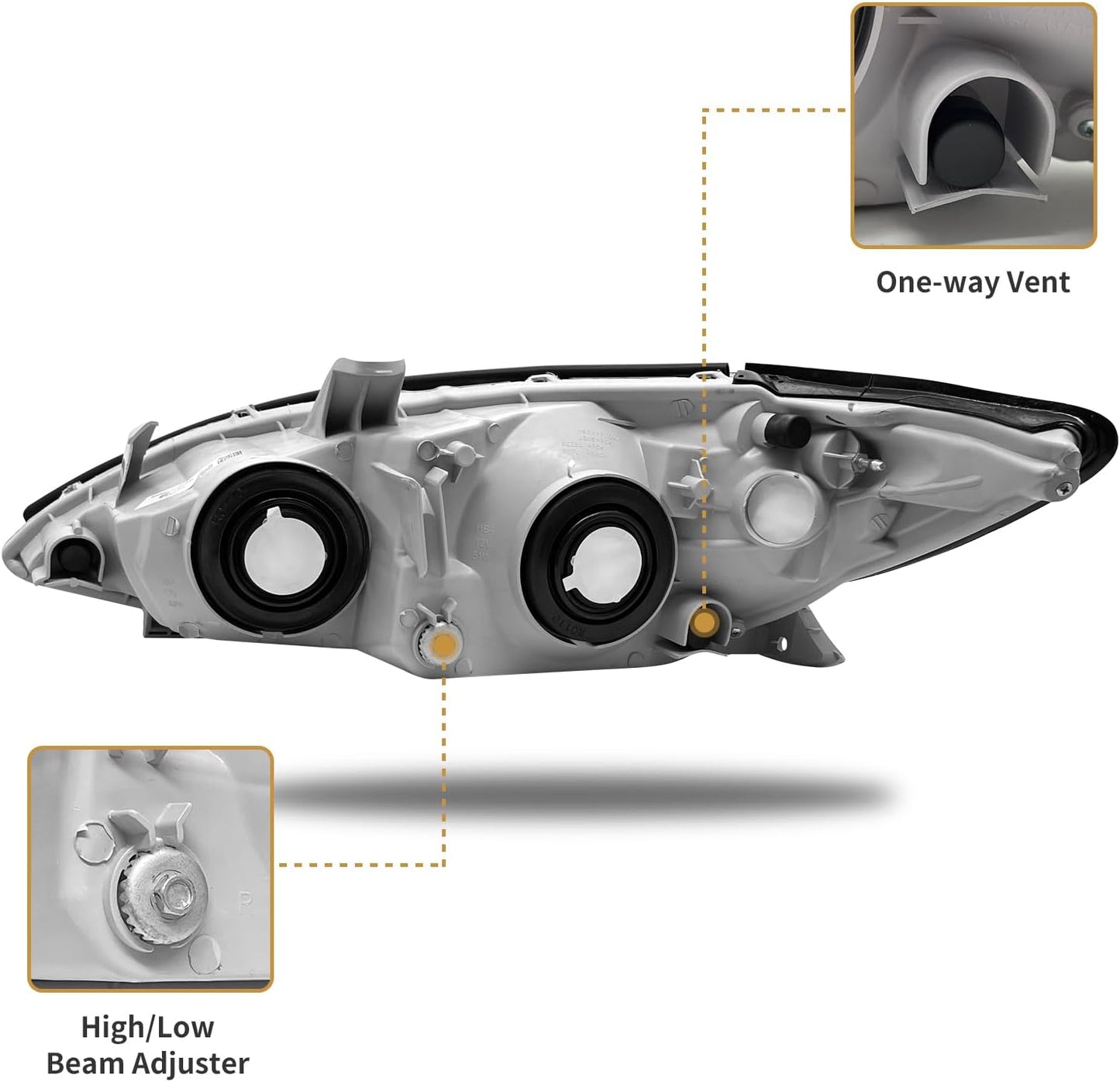AS Headlight Assembly Compatible with 2002 2003 2004 TOYOTA CAMRY Headlight Chrome Housing Amber Reflector Clear Lens Driver and Passenger Side Pair Not Fit Solora Models