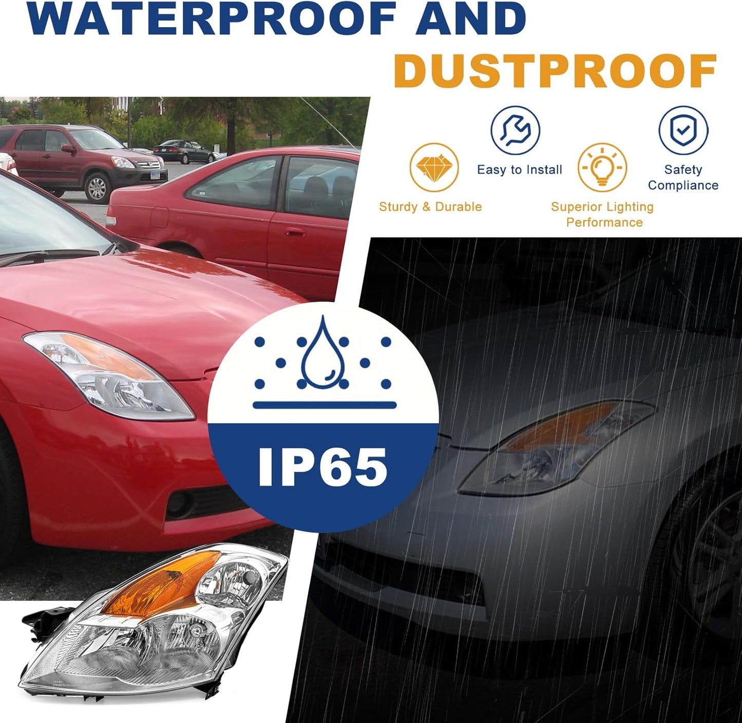 AS Headlight Assembly For 2007 2008 2009 Nissan Altima 4Dr Sedan Headlights With Amber Reflector Headlamp Replacement And Good Sealing,Automotive Headlight Assemblies With Chrome Housing