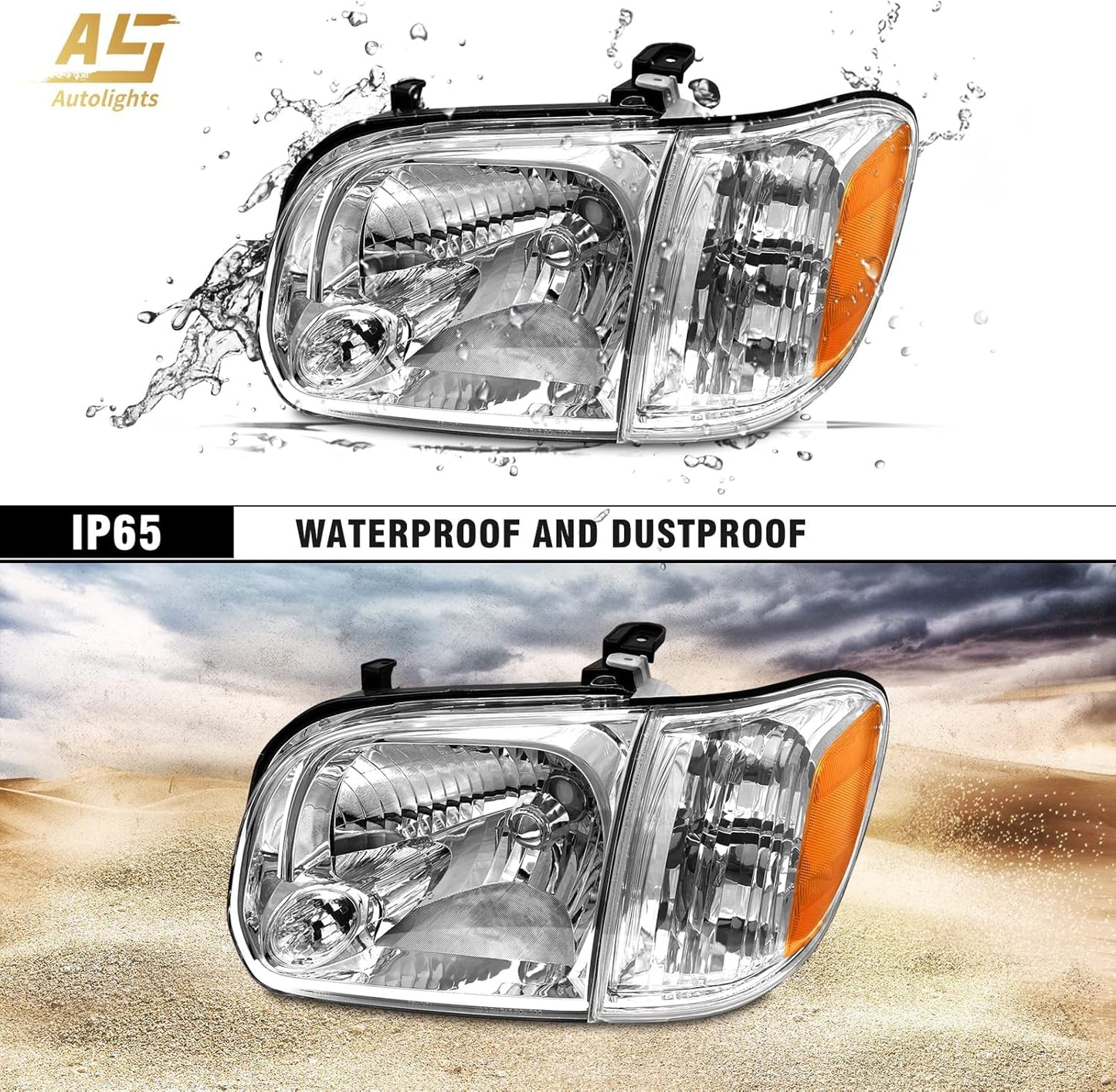 AS Headlight Assembly Compatible with2005 2006 Toyota Tundra Double/Crew Cab and 200-2007 Sequoia Headlamp Chrome Housing Driver and Passenger Side(Not compatible with Regular Cab and Access Cab)