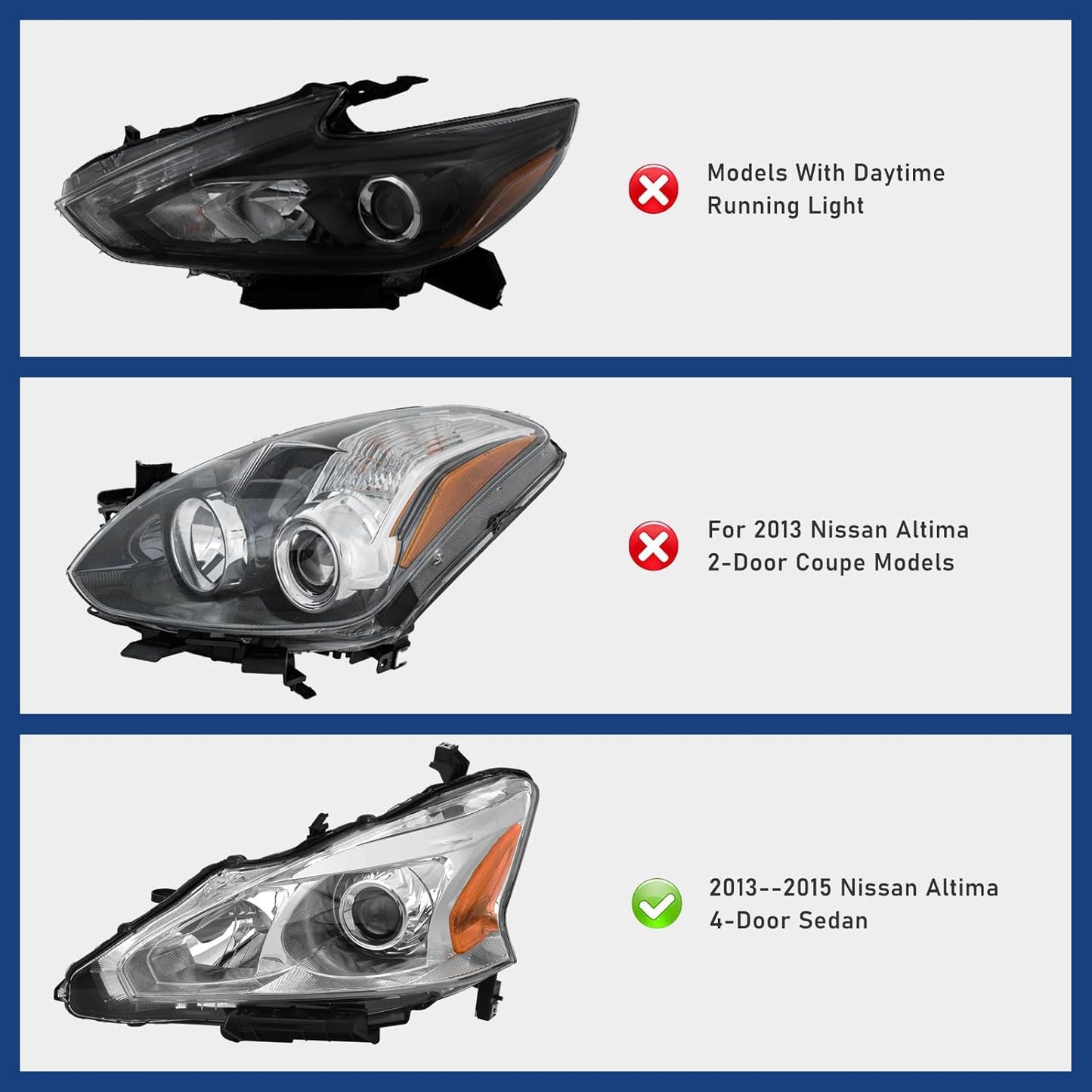AS AUTOLIGHTS compatible with 2013 2014 2015 Altima Sedan Headlights Assembly Replacement for 13 14 15 Nissan Altima Sedan 4 DOOR with Chrome Housing Amber Reflector Clear Lens