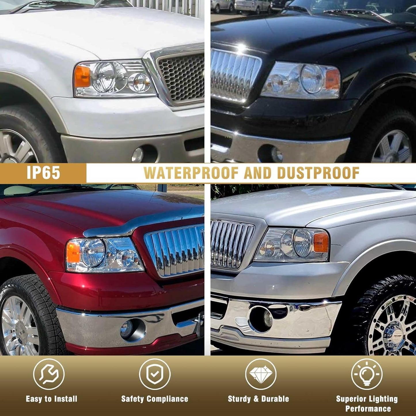 AS Headlight Assembly for 2004 2005 2006 2007 2008 Ford F150/ 2006 2007 2008 Lincoln Mark LT Headlamp with Chrome Housing Amber Reflector Driver and Passenger Side