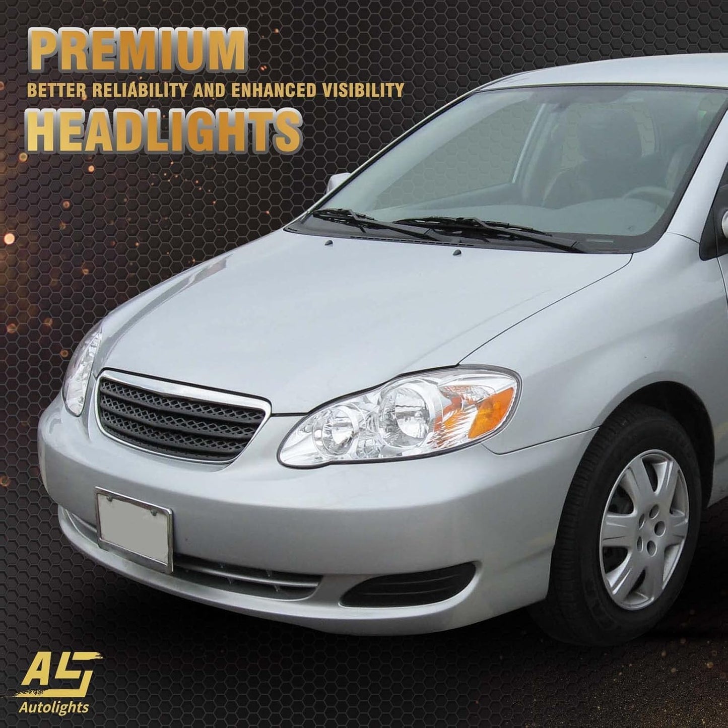AS 2003 2004 2005 2006 2007 2008 Toyota Corolla Headlight Assembly Headlights for 03 04 05 06 07 08 Corolla Chrome Housing Amber Reflector Clear Lens Passenger Driver Pair
