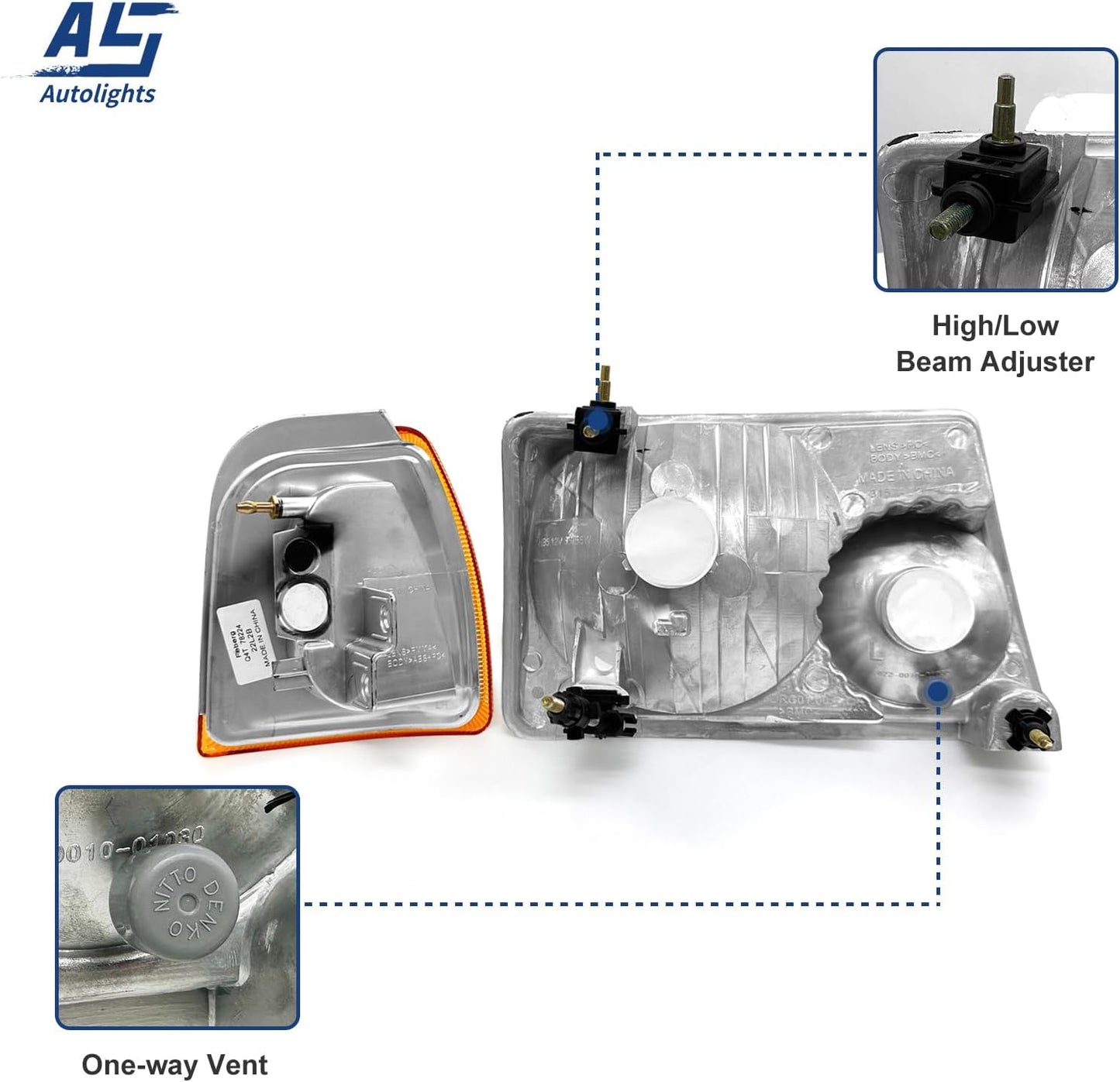 AS For 2001 2002 2003 2004 2005 2006 2007 2008 2009 2010 2011 Ford Ranger Headlight Assembly with Clear Lens Chrome Housing Large Amber Corner Lights Headlamp Replacement Pair