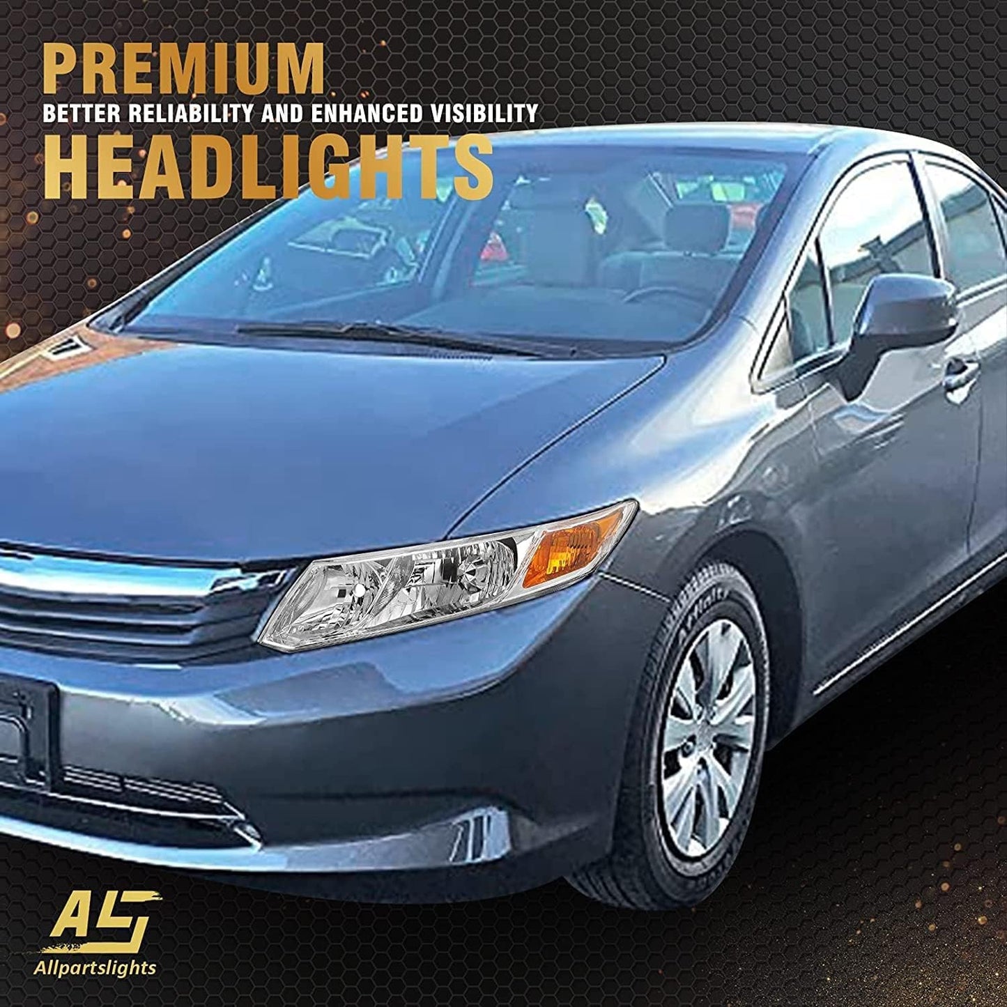 AS Headlight Assembly for 2012 2013 2014 2015 Honda Civic 4Dr Sedan/ 2012 2013 Honda Civic 2Dr Coupe Chrome Housing Passenger and Driver Side