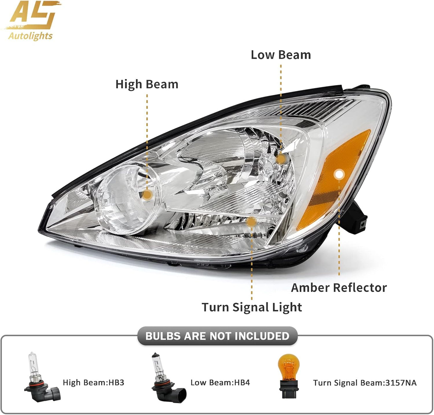 AS Headlight Assembly for 2004 2005 Toyota Sienna Headlights with Chrome Housing Amber Reflector Replacement Driver and Passenger Side