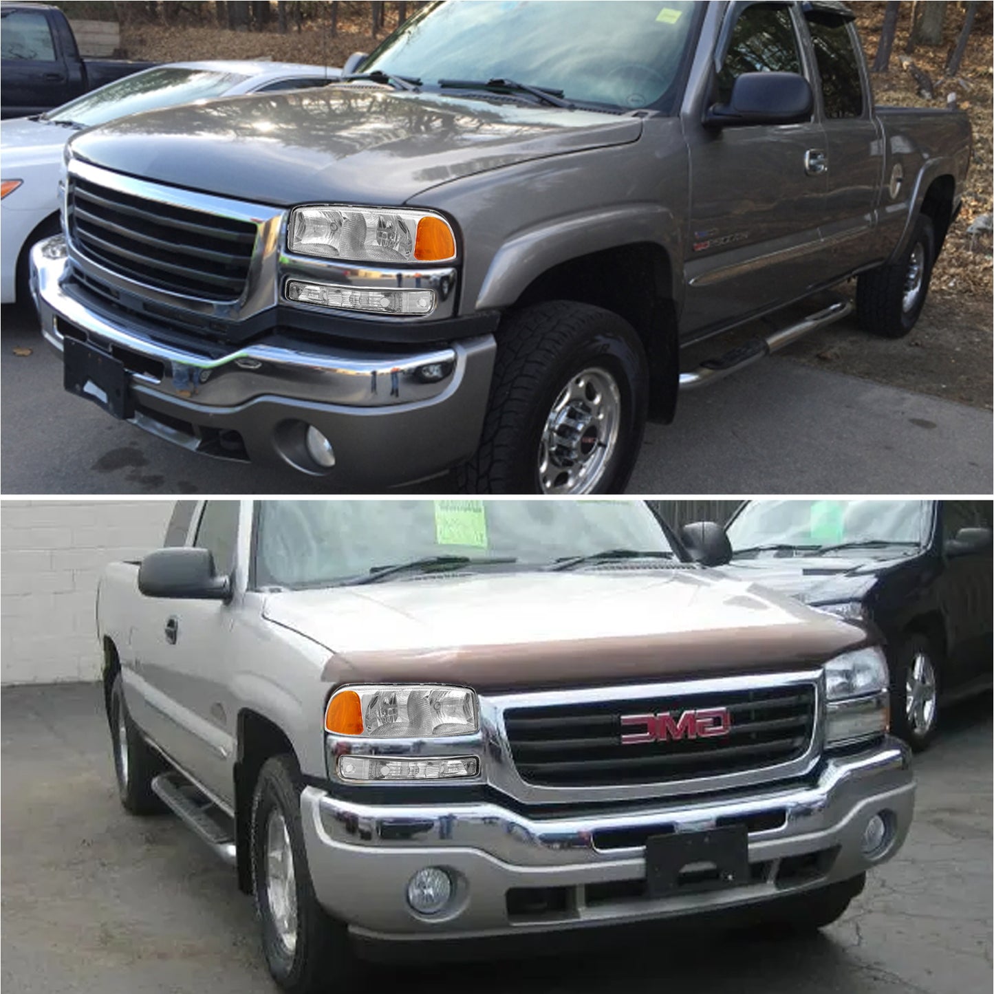 AS Headlights for 1999 2000 2001 2002 2003 2004 2005 2006 GMC Sierra Headlights for 99-06 Sierra 1500/ Sierra 2500 HD/3500 HD with Chrome Housing Amber Reflector Clear Lens Pair