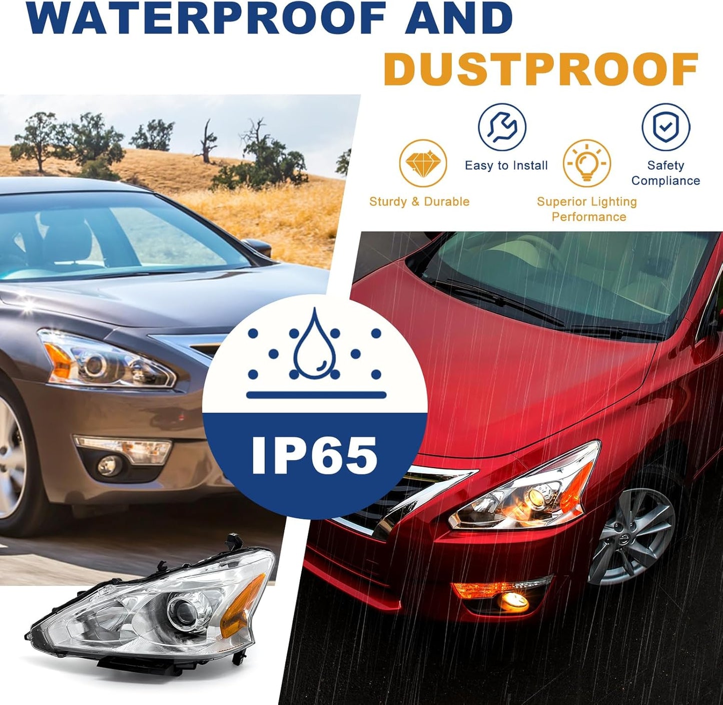 AS AUTOLIGHTS compatible with 2013 2014 2015 Altima Sedan Headlights Assembly Replacement for 13 14 15 Nissan Altima Sedan 4 DOOR with Chrome Housing Amber Reflector Clear Lens
