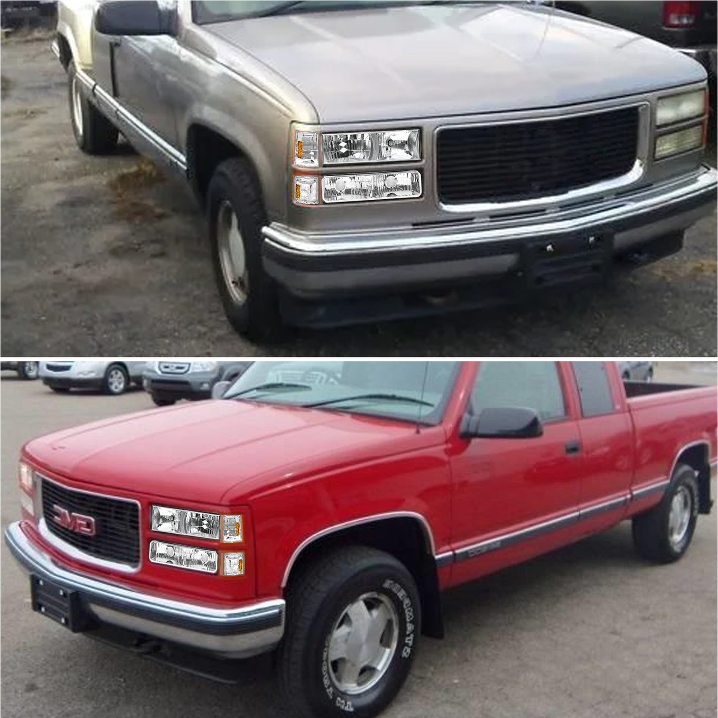 AS Headlight Assembly Compatible with 1994 1995 1996 1997 1998 GMC C10 Pick Up Sierra Suburban Yukon Chrome Housing with Amber Reflector Headlamp Replacement
