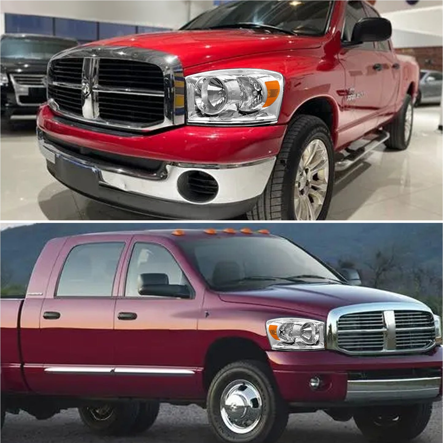 AS Headlight Assembly Compatible with 2006 2007 2008 Dodge Ram 1500/2006-2009 Dodge Ram 2500 3500 Chrome Housing Amber Reflector Driver Passenger Side