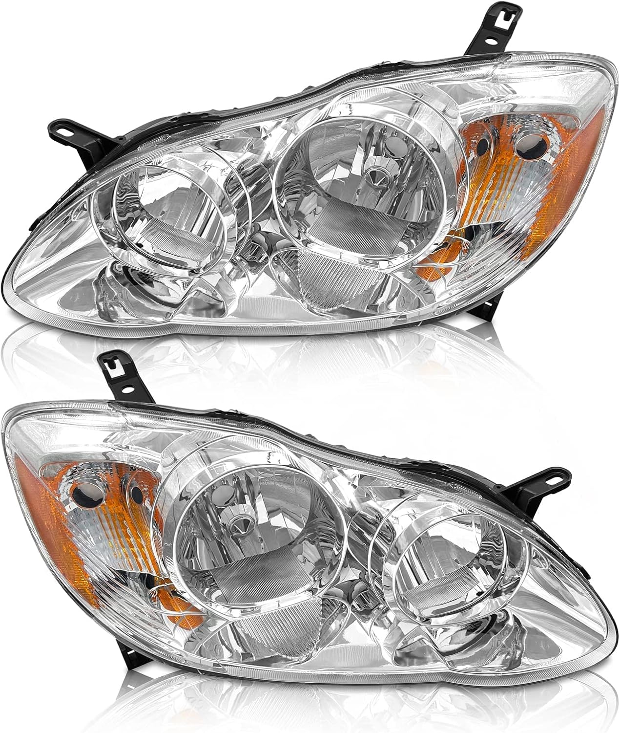 AS 2003 2004 2005 2006 2007 2008 Toyota Corolla Headlight Assembly Headlights for 03 04 05 06 07 08 Corolla Chrome Housing Amber Reflector Clear Lens Passenger Driver Pair