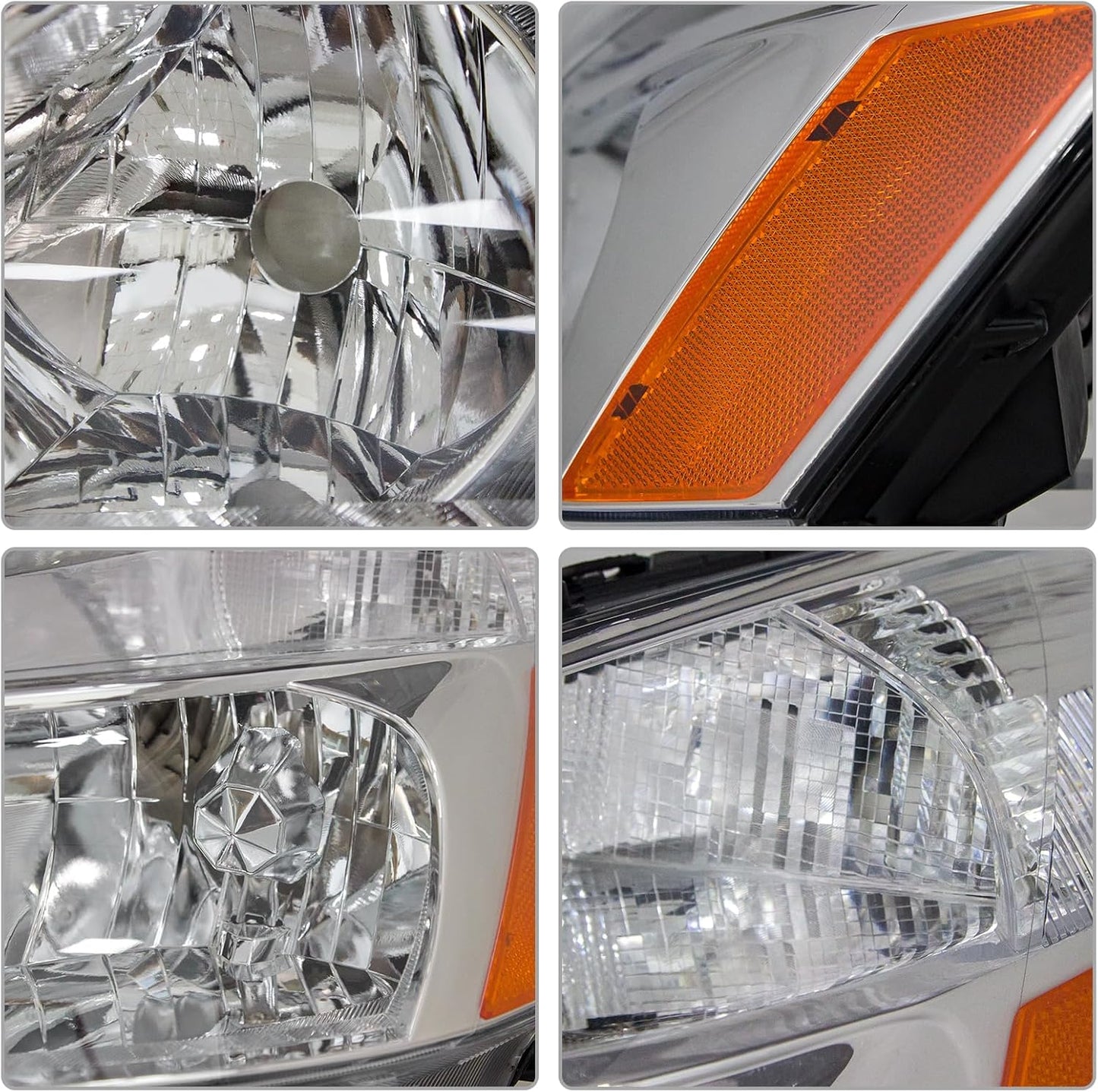 AS For 2003 2004 2005 2006 2007 Honda Accord Headlight Assembly Compatible with 2003 2004 2005 2006 2007 Accord Headlamp OE Replacement Chrome Housing Amber Reflector Pair