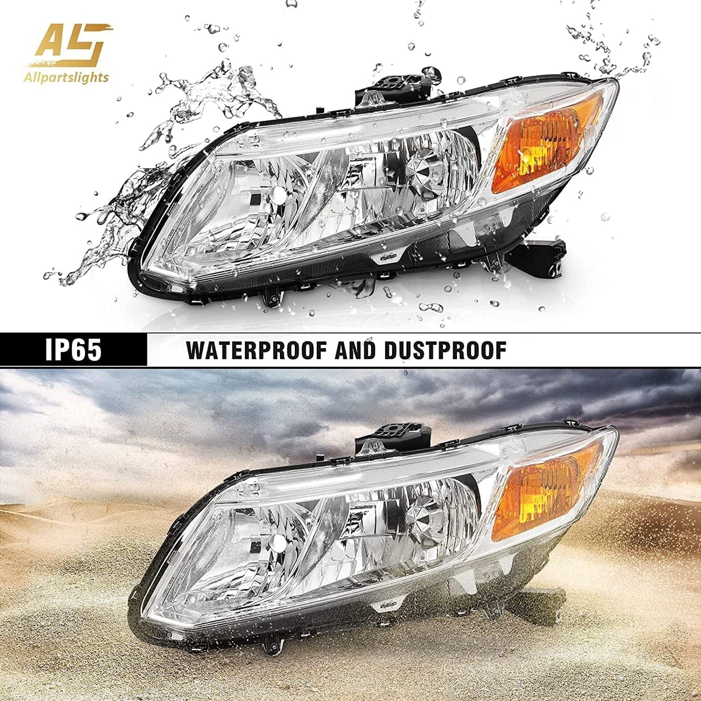 AS Headlight Assembly for 2012 2013 2014 2015 Honda Civic 4Dr Sedan/ 2012 2013 Honda Civic 2Dr Coupe Chrome Housing Passenger and Driver Side