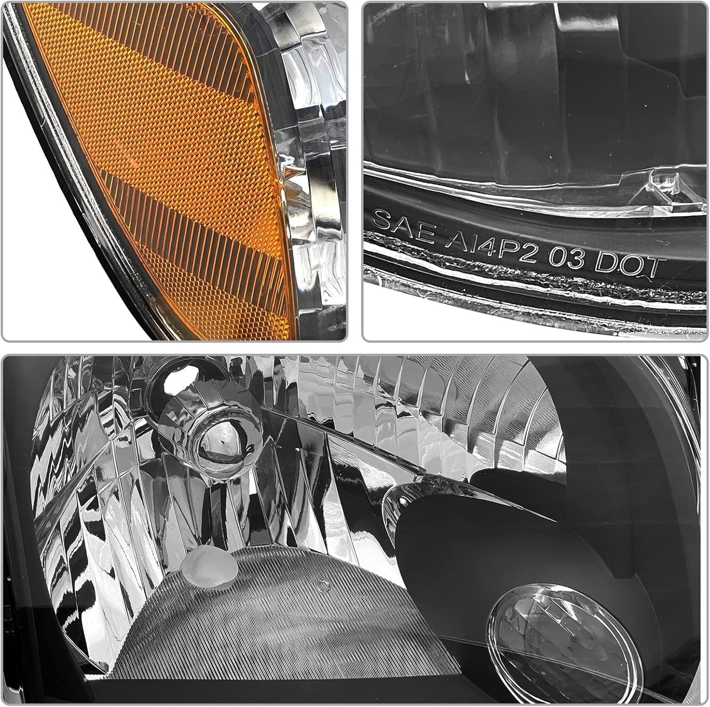 AS Headlight Assembly Compatible with 2005 2006 Toyota Tundra / 2005 2006 2007 Sequoia Clear Lens Black Housing with Amber Reflector Left and Right Pair