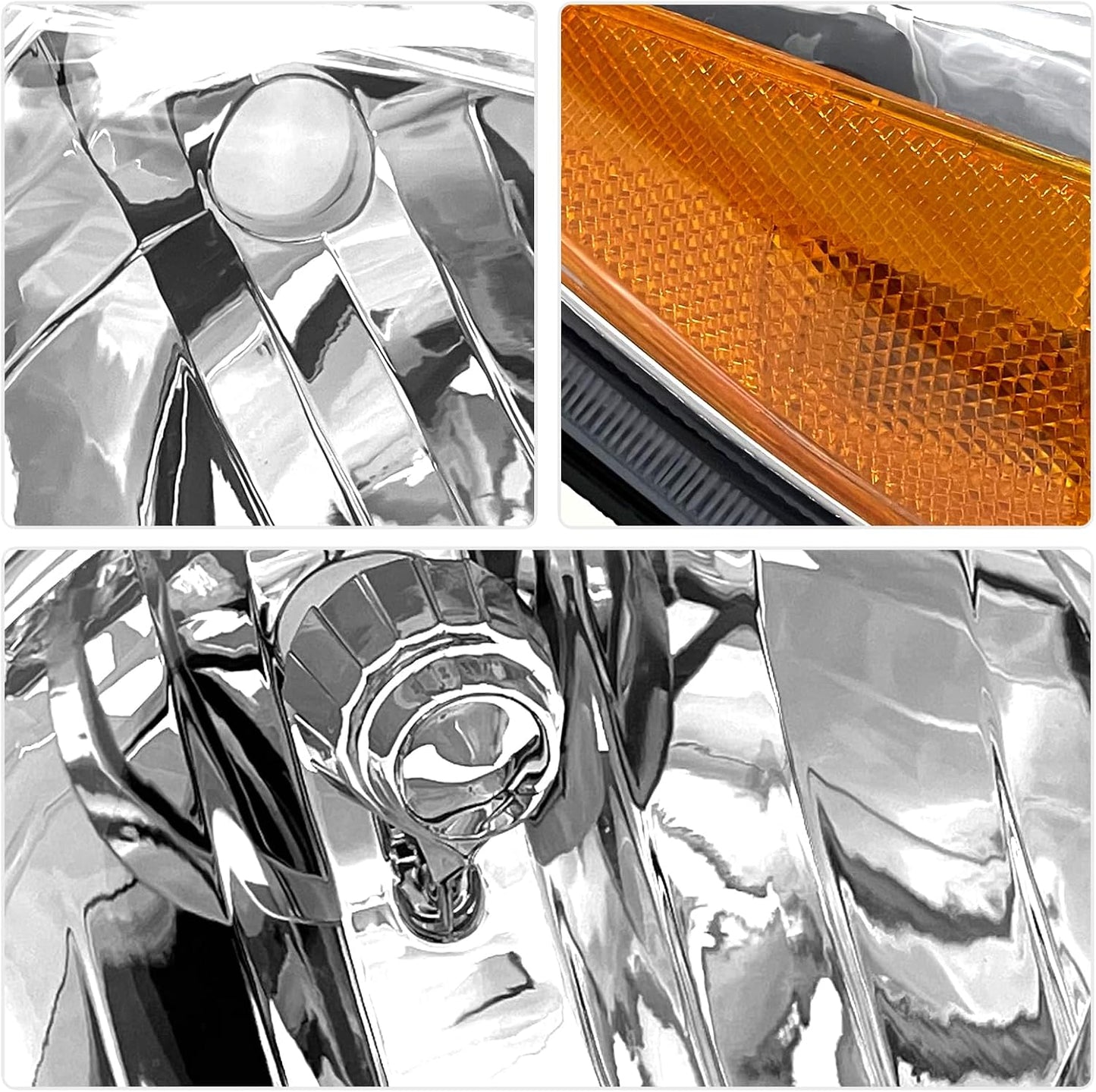AS Headlight Assembly Compatible with 2002 2003 2004 TOYOTA CAMRY Headlight Chrome Housing Amber Reflector Clear Lens Driver and Passenger Side Pair Not Fit Solora Models