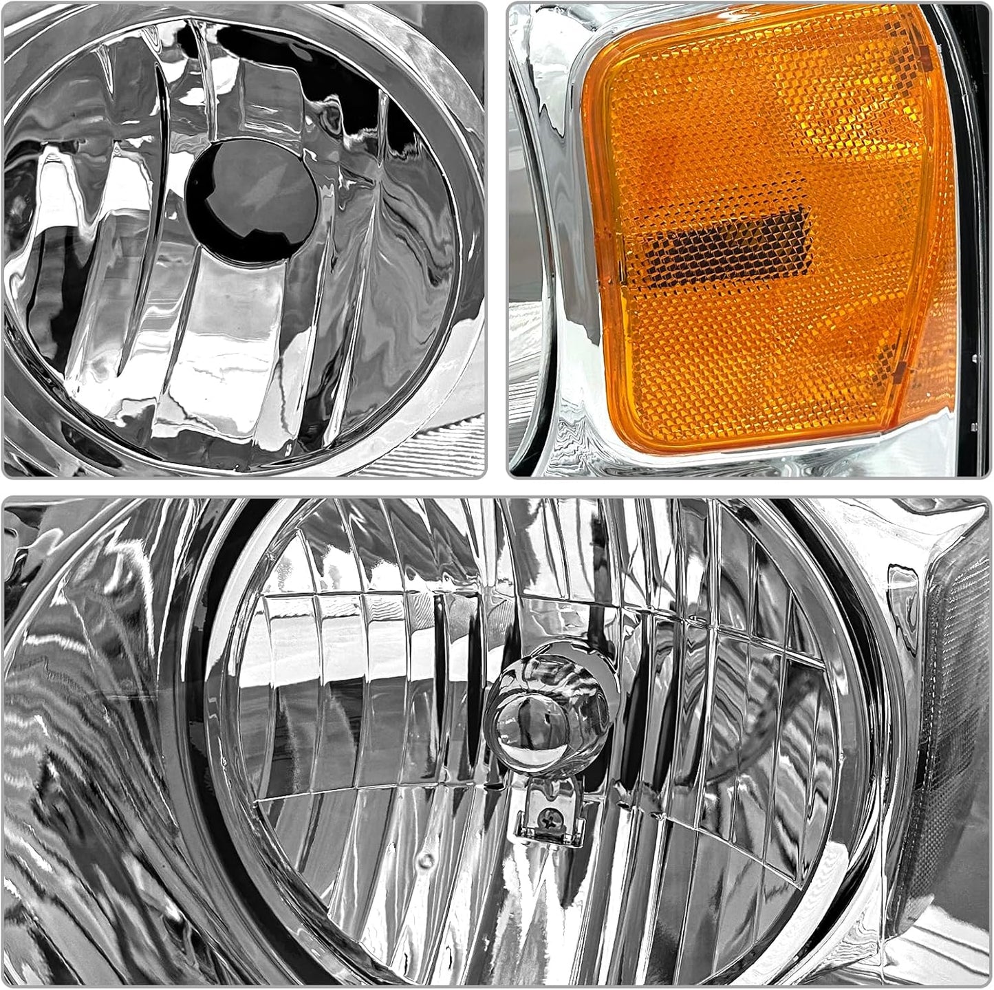 AS Headlight Assembly for 2004 2005 2006 2007 2008 Ford F150/ 2006 2007 2008 Lincoln Mark LT Headlamp with Chrome Housing Amber Reflector Driver and Passenger Side