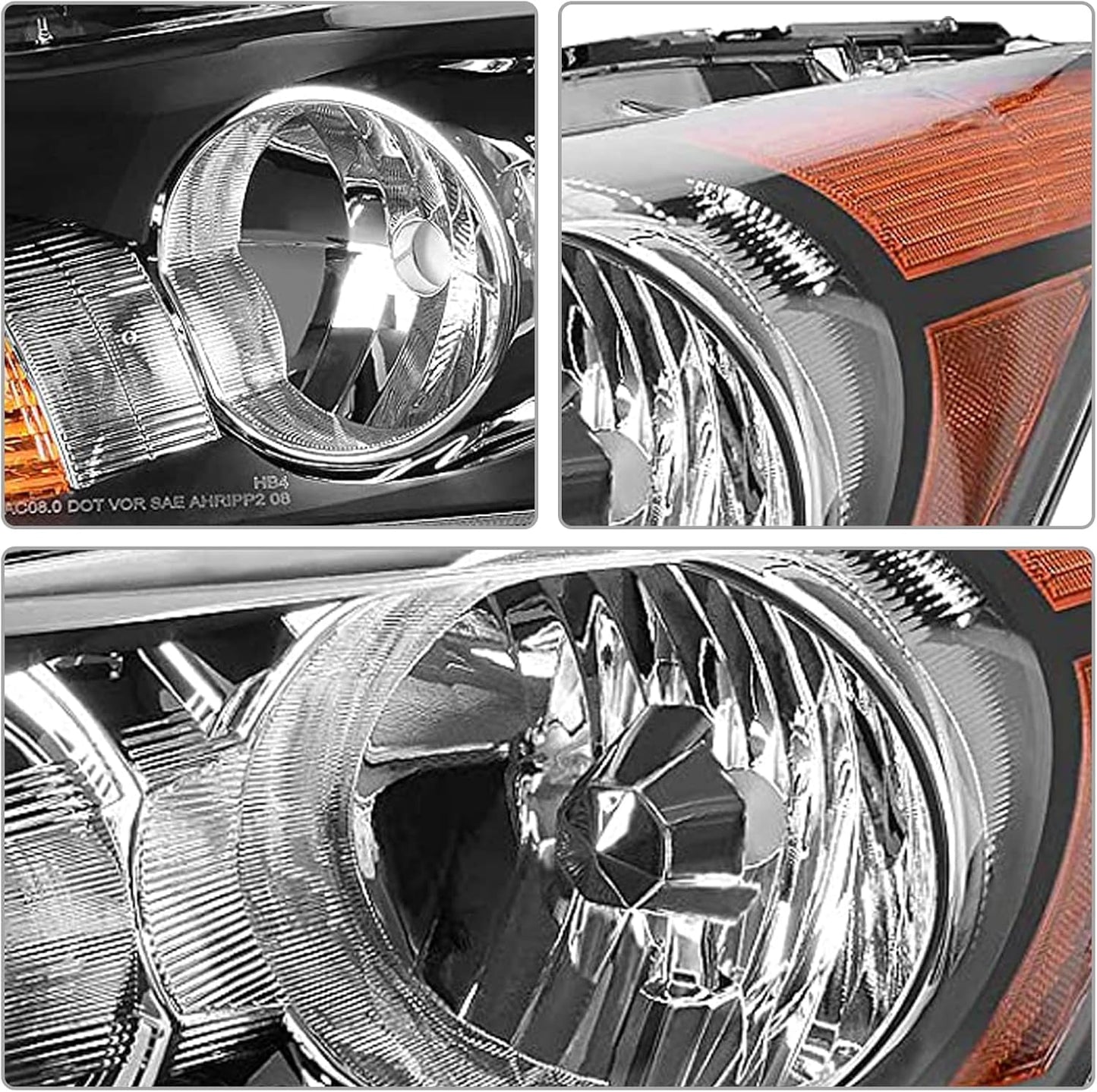 AS Headlight Assembly for 2008 2009 2010 2011 2012 Accord 4dr Sedan Headlamps with Black Housing Clear Reflector Clear Lens Driver and Passenger Side