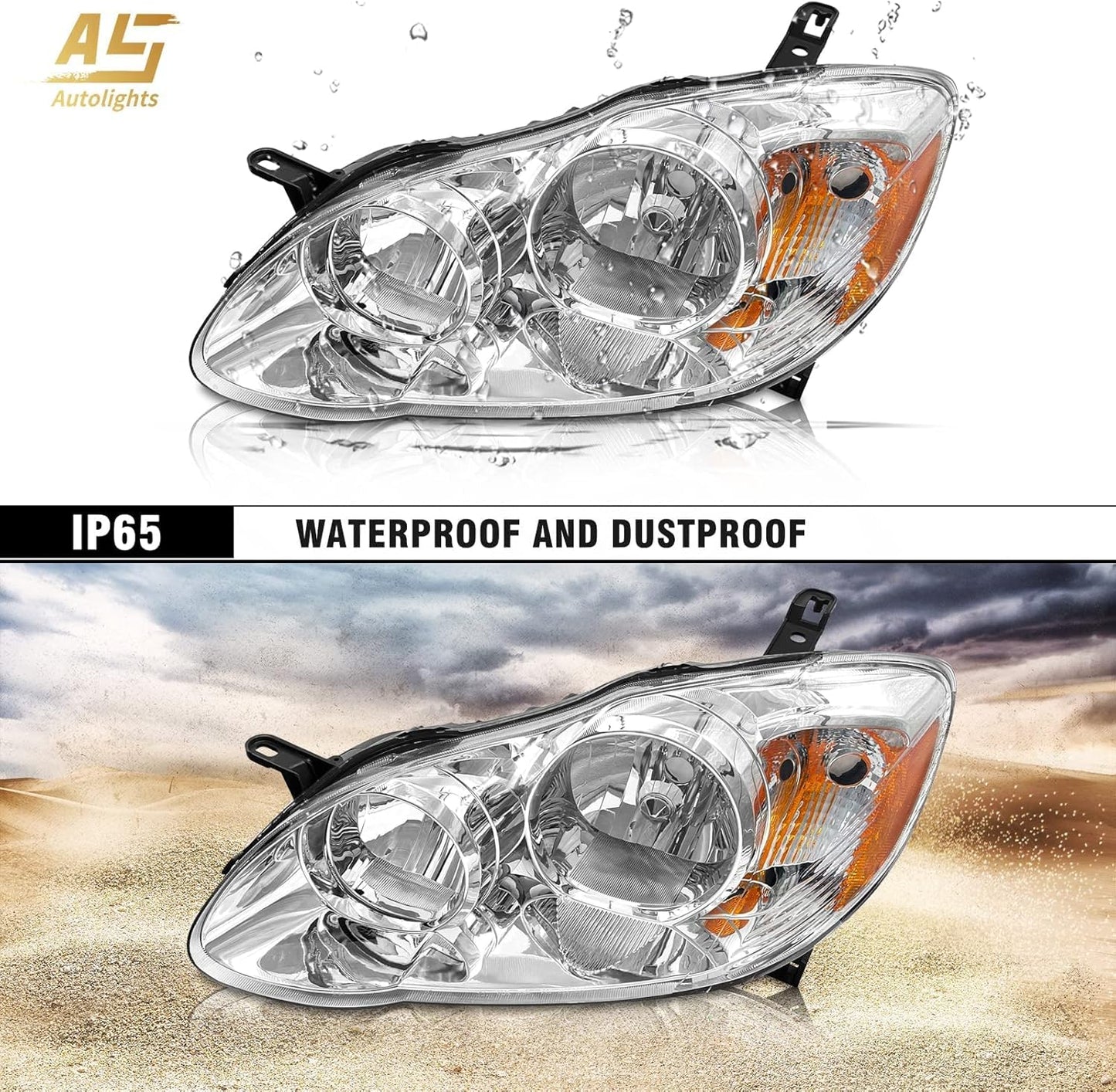 AS 2003 2004 2005 2006 2007 2008 Toyota Corolla Headlight Assembly Headlights for 03 04 05 06 07 08 Corolla Chrome Housing Amber Reflector Clear Lens Passenger Driver Pair