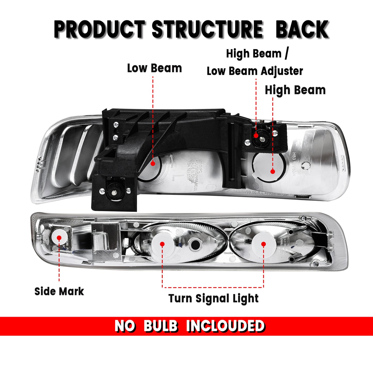 AS Headlight Assembly Compatible with 1999 2000 2001 2002 Chevy Silverado 1500 2500/2000-2006 Suburban 1500HD 2500HD Tahoe Headlamp withChrome Housing Amber Reflector Clear Lens
