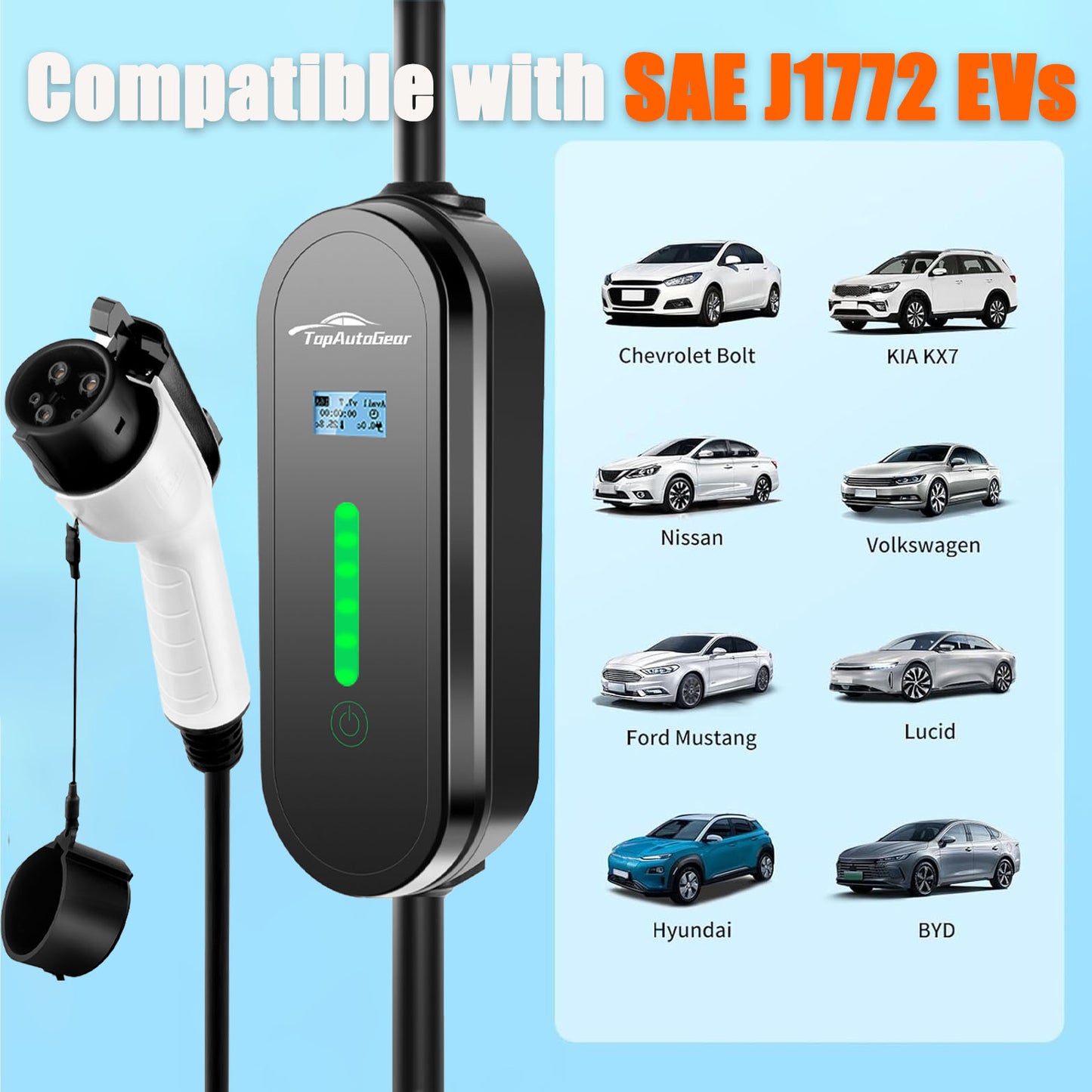 EV Charger 32 Amp(Max) Portable Electric Vehicle Charging Station with 14-50 Plug and 20ft Cord, Compatible with J1772 Electric Cars Household Travel Charger